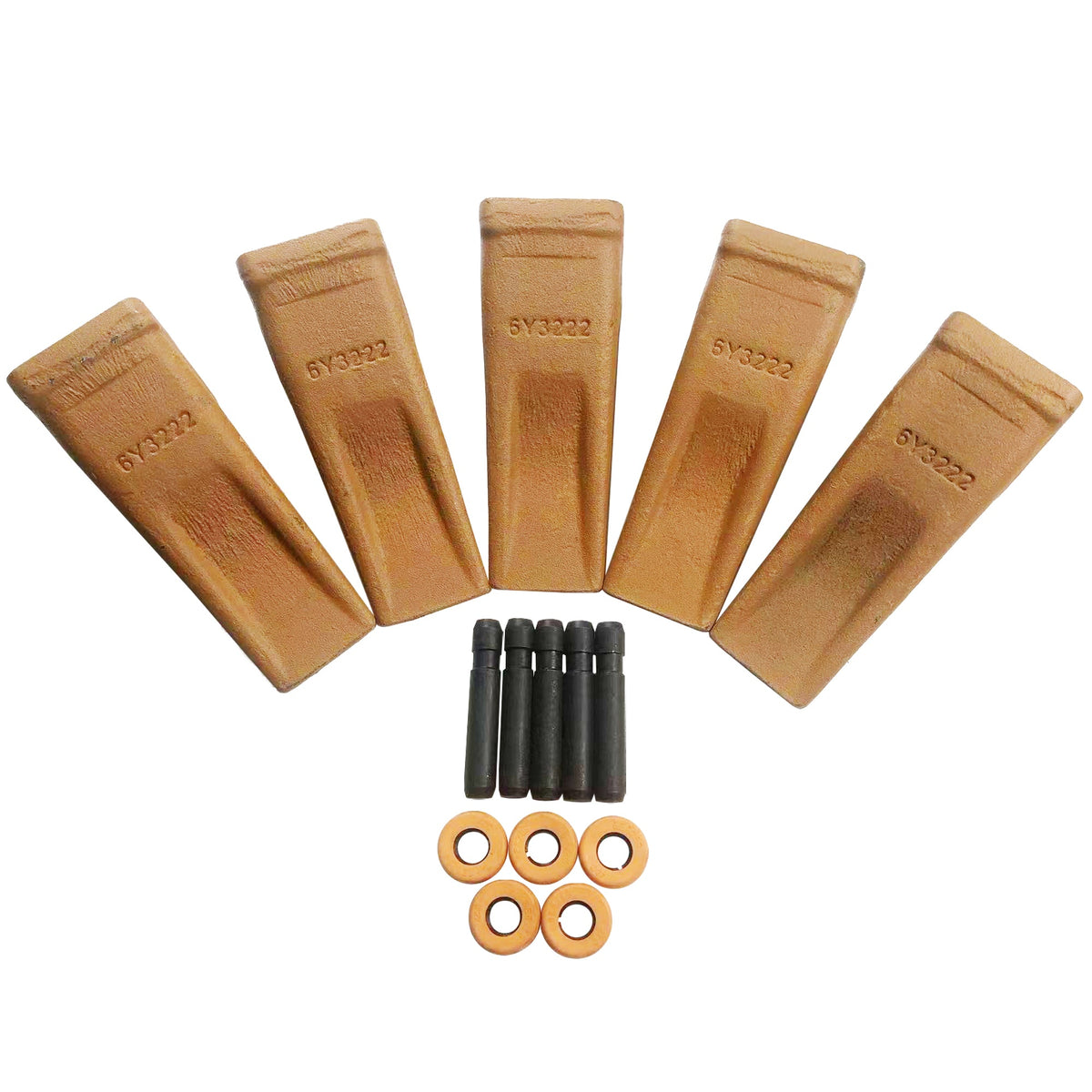 6Y3222 Caterpillar Bucket Teeth with Pins and Retainer Clips, CAT