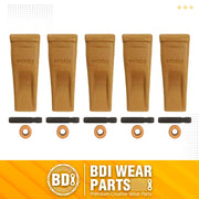 6Y3222 Caterpillar Bucket Teeth with Pins and Retainer Clips, CAT Style 6Y-3222 Long Tip J225 Replacement Dirt Tooth for Excavator - 5PK