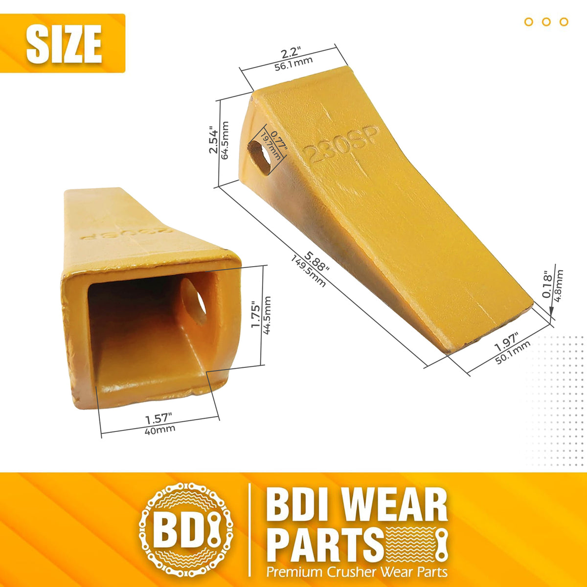 thumbnail image 2 of BDI Wear Parts 230ST Bucket Teeth With Pins - 5 Pack For Mini Excavator, Fits 230 Series Adapters 2 of 9