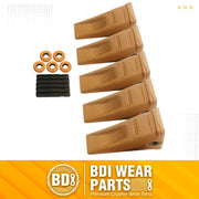 6Y3222 Caterpillar Bucket Teeth with Pins and Retainer Clips, CAT Style 6Y-3222 Long Tip J225 Replacement Dirt Tooth for Excavator - 5PK