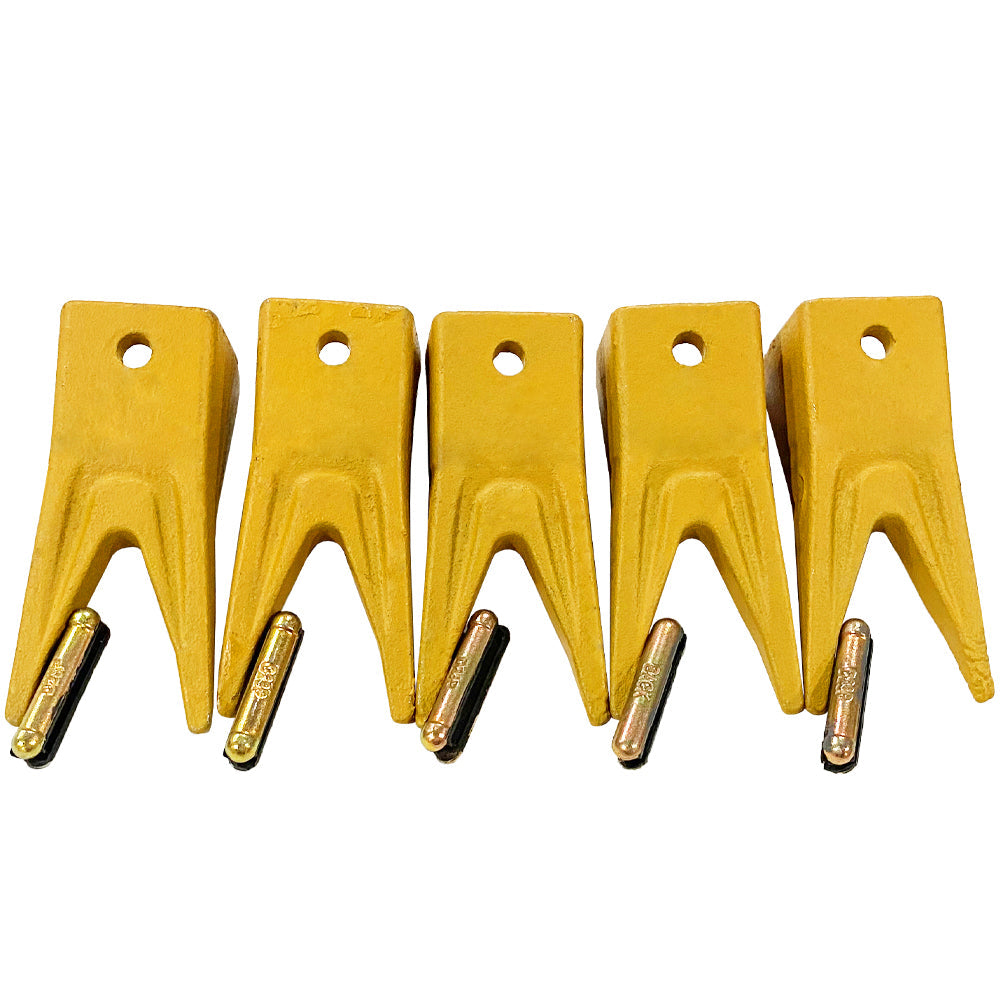 BDI Wear Parts X156WTL Twin Tiger Hensley Style Bucket Teeth 5 Pack with Flex Pins Weld On Adapter