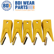 BDI Wear Parts X156WTL Twin Tiger Hensley Style Bucket Teeth 5 Pack with Flex Pins Weld On Adapter