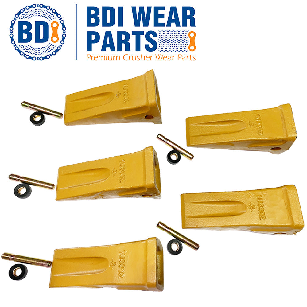 BDI Wear Parts 1U3302 CAT Caterpillar Style 5 Pack Long Tip Bucket Teeth with Pins and Retainers