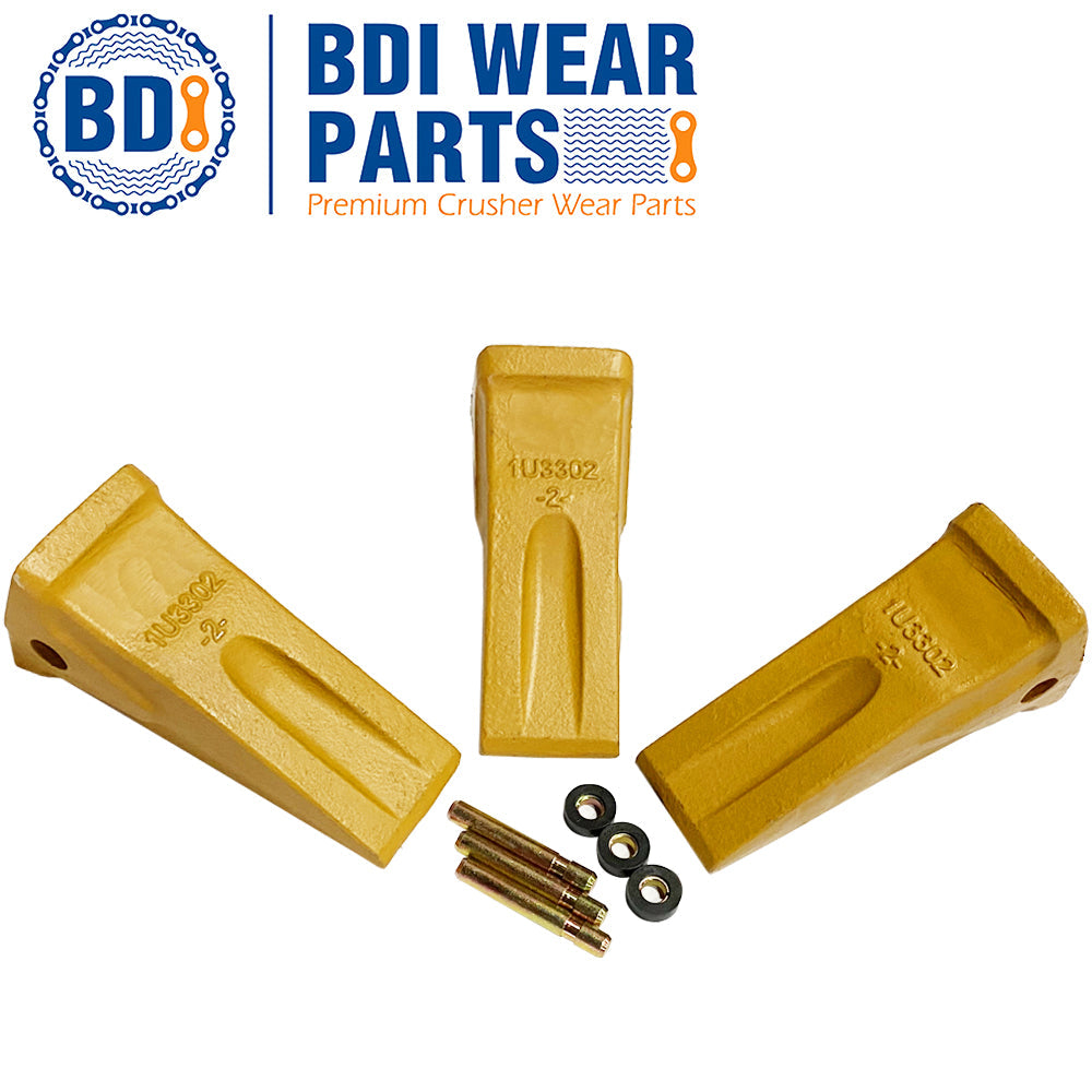 BDI Wear Parts 3 Pack 1U3302 Caterpillar Style J300 General Purpose Dirt Excavator Bucket Teeth Long Tip with Pins and Retainers