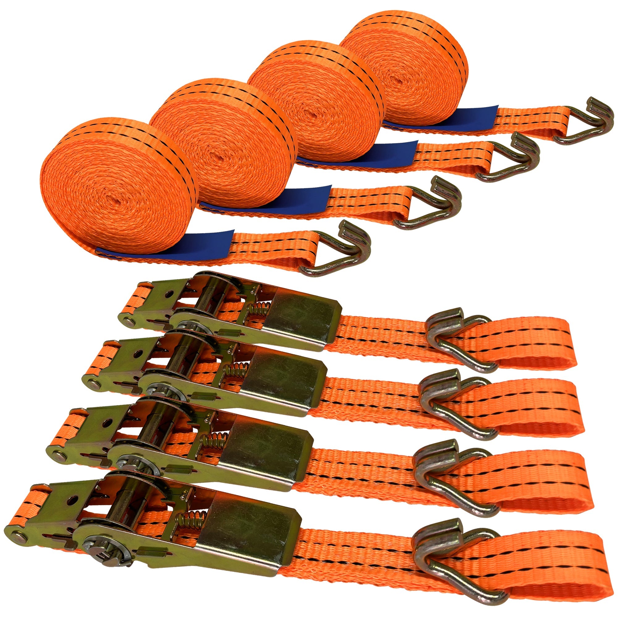 BDI Wear Parts 1" x16' Ratchet Straps Tie Down 3000LBS Break Strength, 800 LBS Working Load, Double J Hook Heavy Duty Cargo Strap for Moving Appliances, Lawn Equipment, Hauling, Trailer - 4 Pack