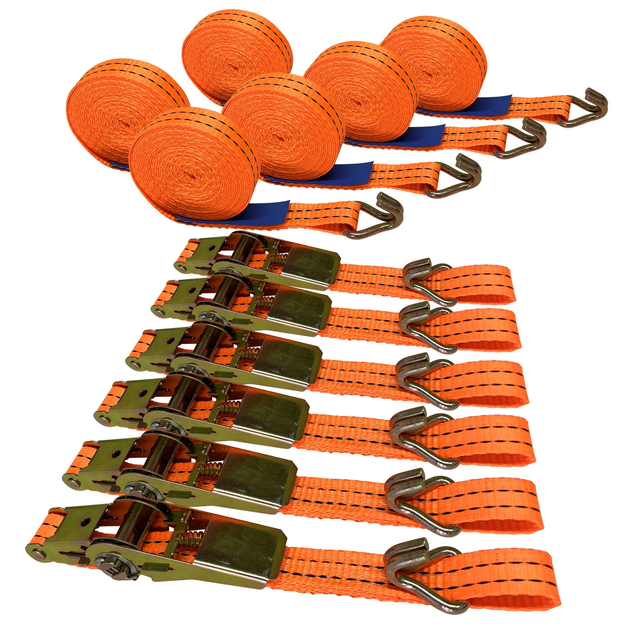 BDI Wear Parts 1" x9.5' Ratchet Straps Tie Down 2000LBS Break Strength, 600 LBS Working Load, Double J Hook Heavy Duty Cargo Strap for Moving Appliances, Hauling, Trailer, Securing Cargo - 6 Pack