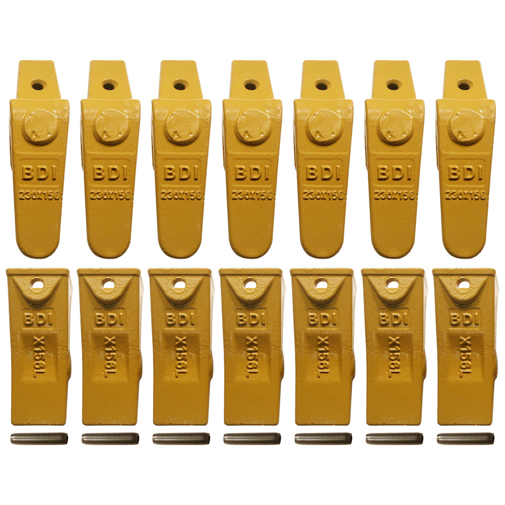BDI Wear Parts Assembly 230X156 Backhoe Shank / X156L Bucket Teeth / P156 Roll Pins Bobcat Skid Steer Caterpillar Style for Mini Excavator - 7 Set