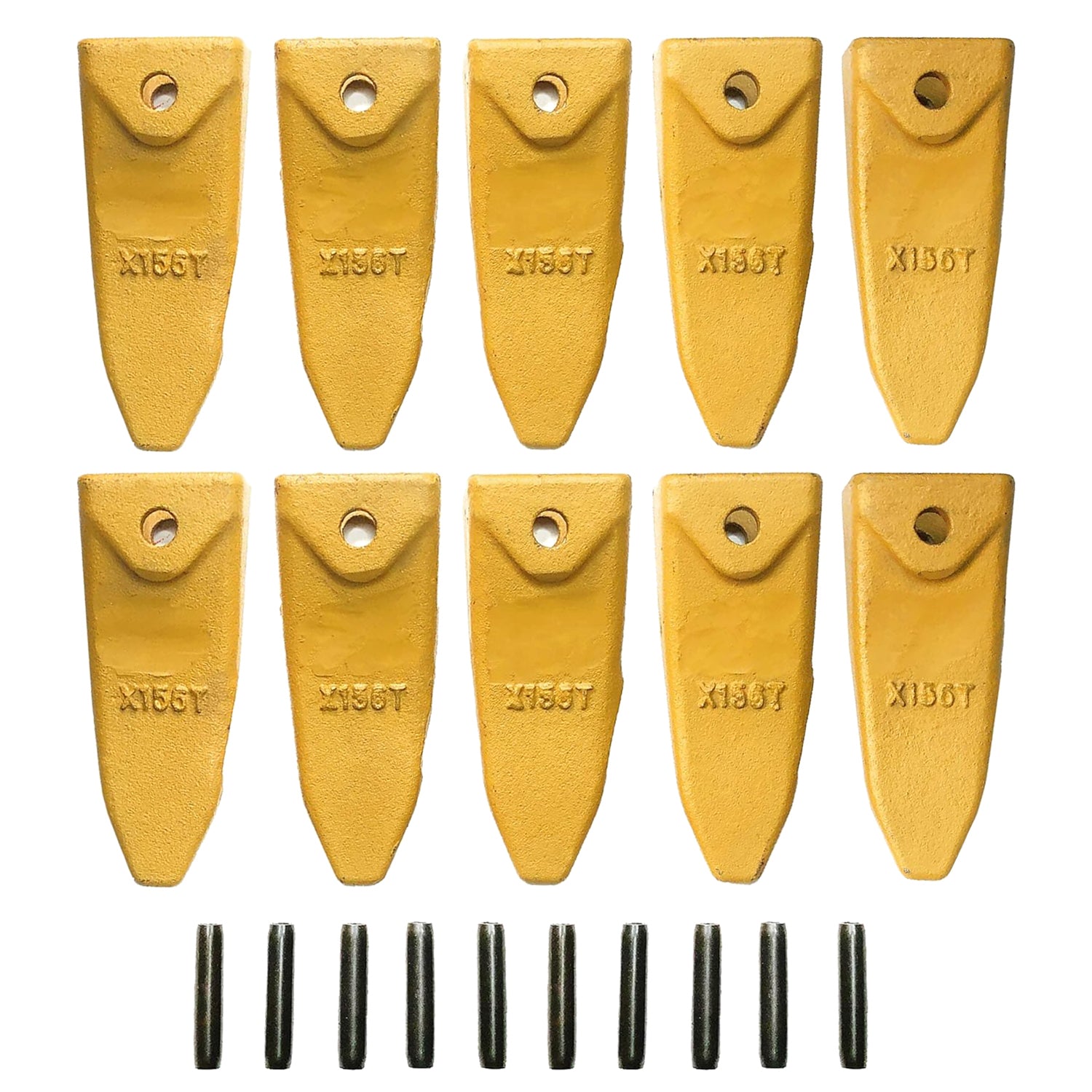 BDI Wear Parts X156T Tiger Hensley Style Bucket Teeth with P156 Roll Pins - 10 Pack