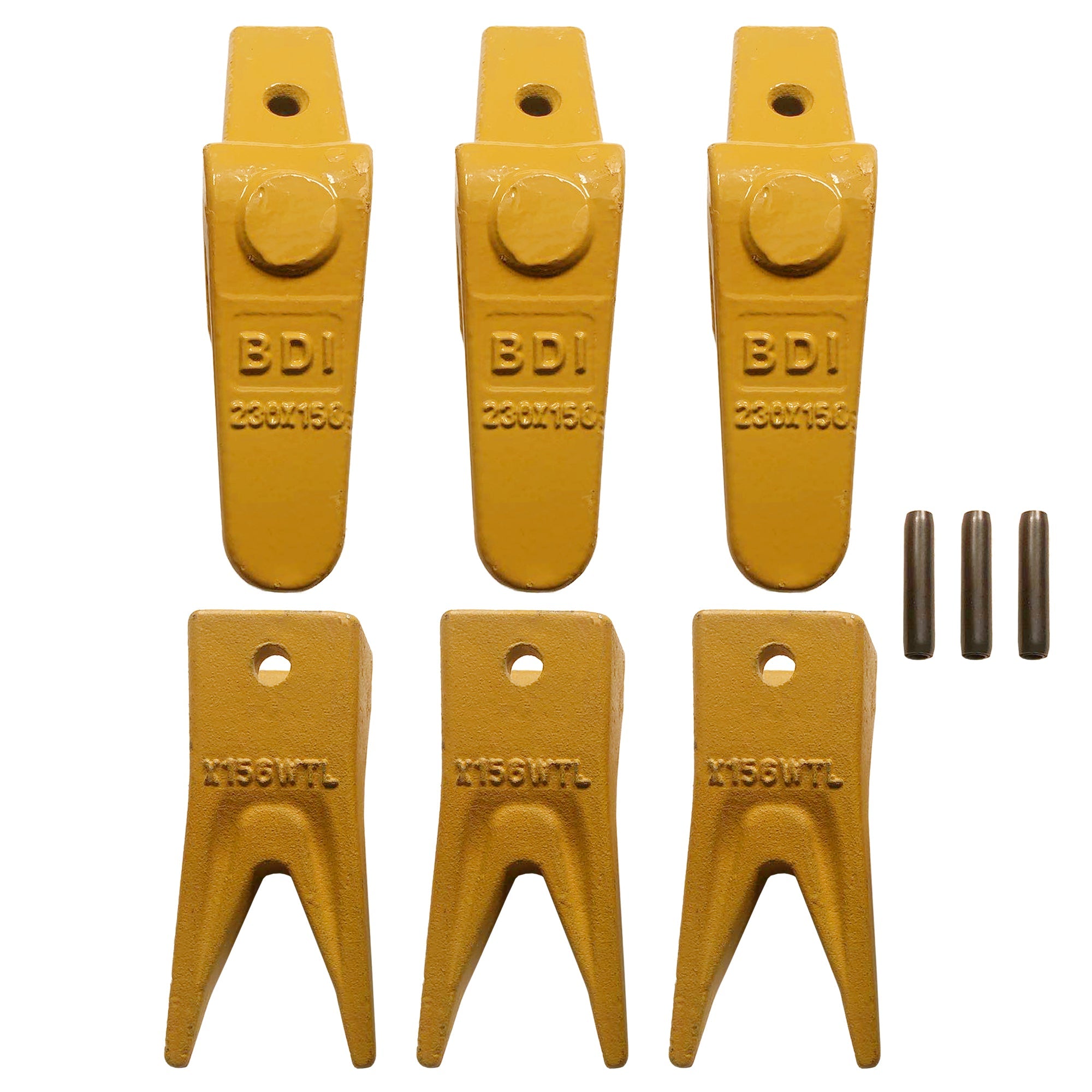 BDI Wear Parts Assembly 230X156 Backhoe Shank / X156WTL Bucket Teeth / P156 Flex Pin Bobcat Skid Steer Caterpillar Style for Mini Excavator - 3 Set