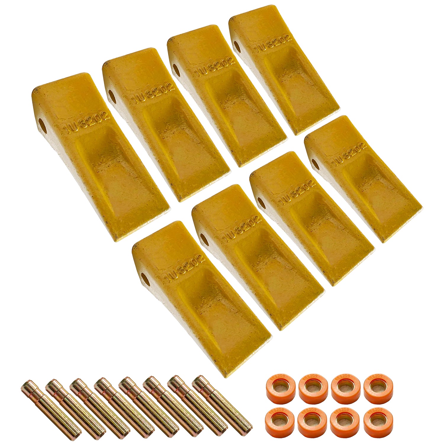 BDI Wear Parts 1U3202 Excavator Bucket Teeth, Caterpillar Bucket Tooth with Pins 8E6208 and Retainers 8E6209 for J200 Series - 8 Set