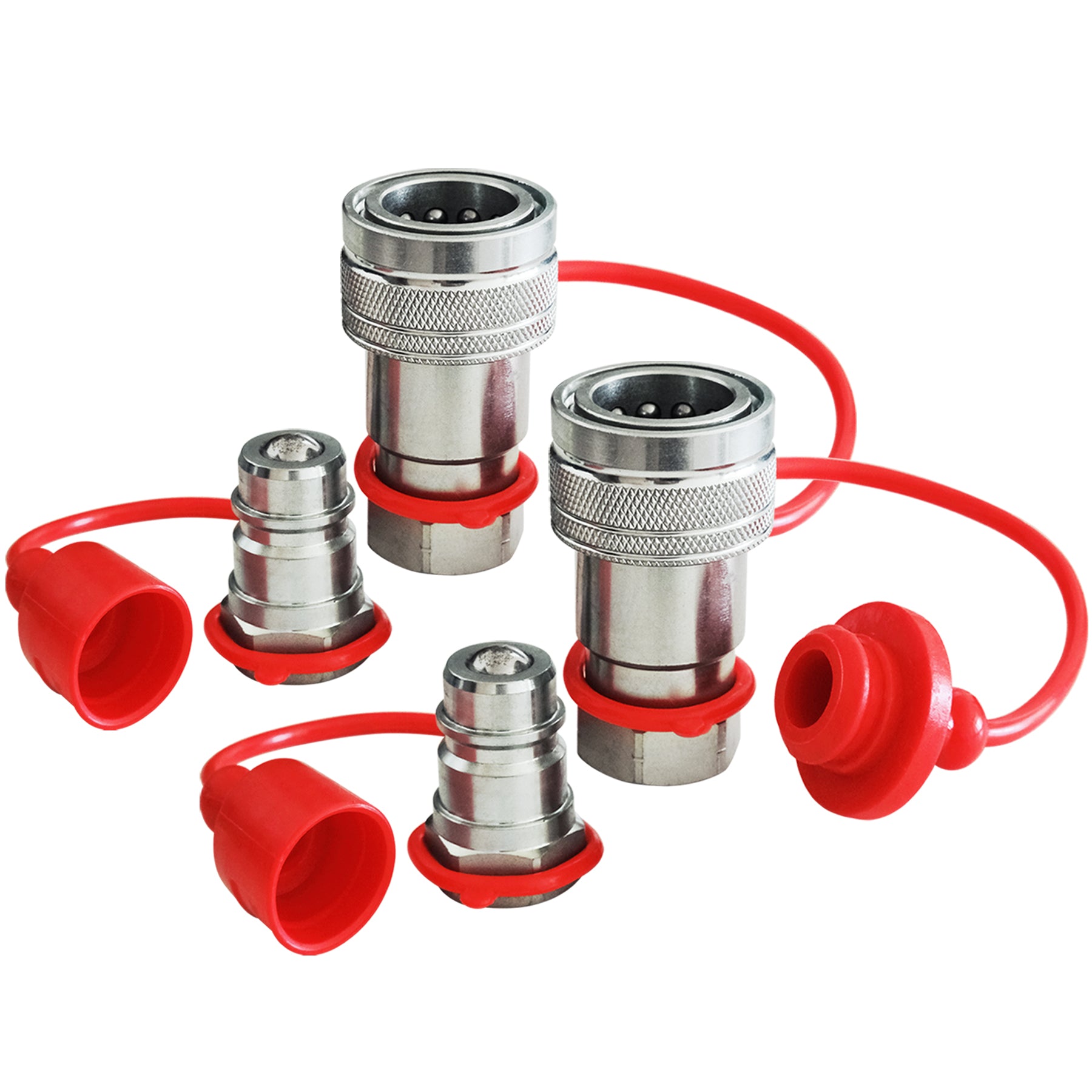 BDI Wear Parts 1/2" Ag Hydraulic ISO 5675 Quick Connect Tractor Couplers with Dust Caps Ball Valva,Ball Pioneer Style Hydraulic Quick Coupler- 2 SETS