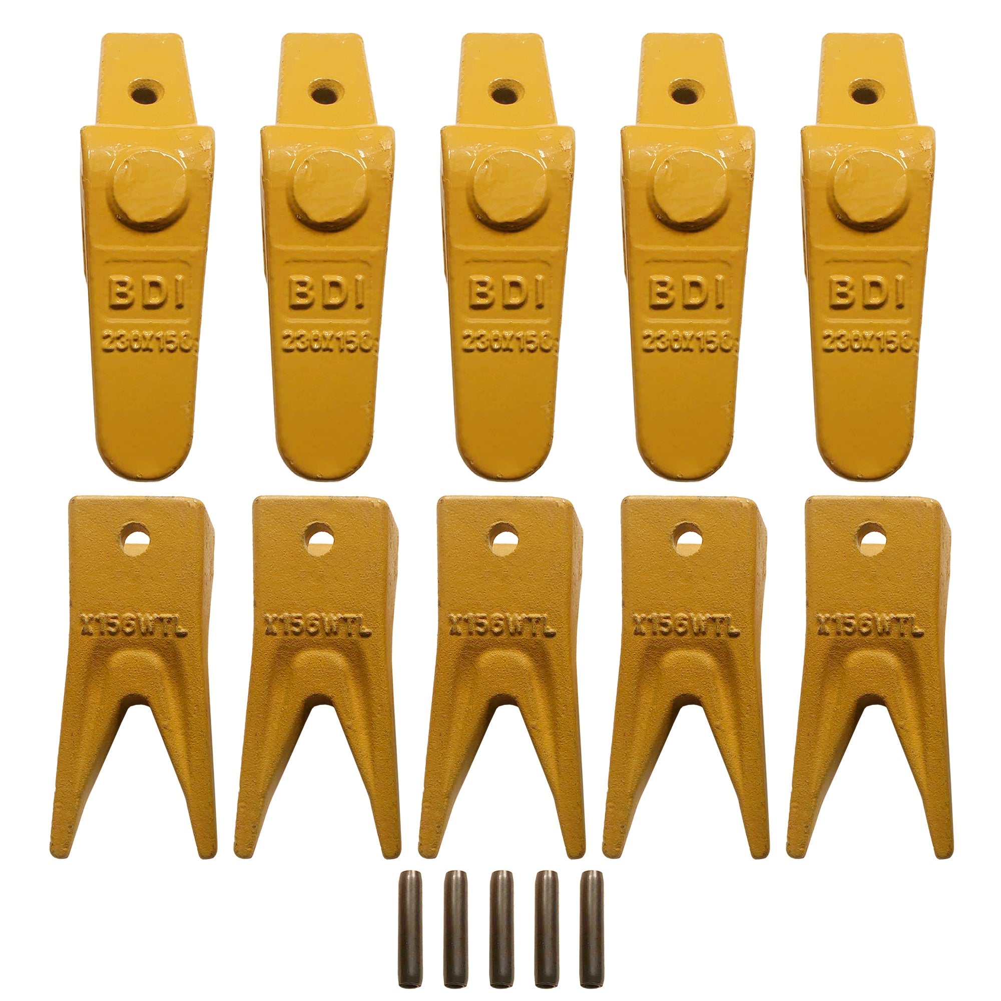 BDI Wear Parts Assembly 230X156 Backhoe Shank / X156WTL Bucket Teeth / P156 Flex Pin Bobcat Skid Steer Caterpillar Style for Mini Excavator - 5 Set