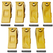 BDI Wear Parts Company Yellow X156L Long Bucket Teeth + P156 Roll Pins for Hensley Style for Skid Steer and Mini Excavators - 7 Pack