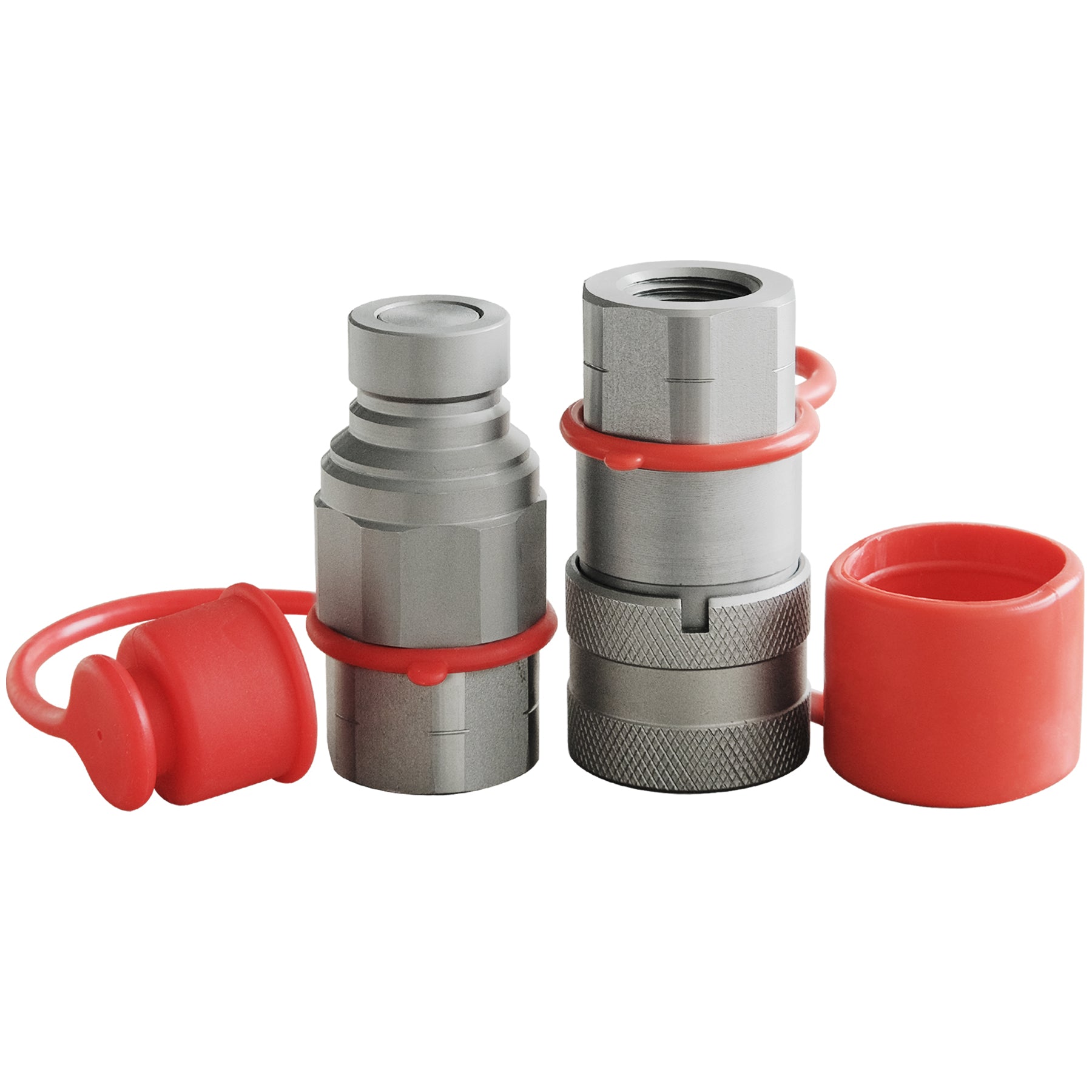 BDI Wear Parts 1/2" NPT Flat Face Hydraulic Coupler Skid Steer Quick Connect Disconnect Coupling 1/2 Body/Coupling Quick Connect with Dust caps - 1 SET