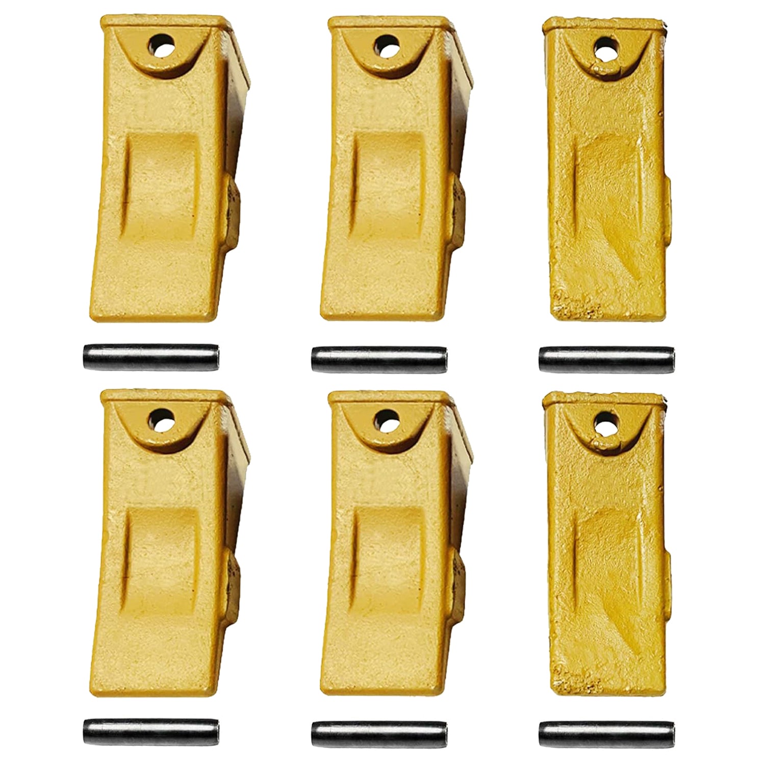 BDI Wear Parts Company Yellow X156L Long Bucket Teeth + P156 Roll Pins for Hensley Style for Skid Steer and Mini Excavators - 6 Pack
