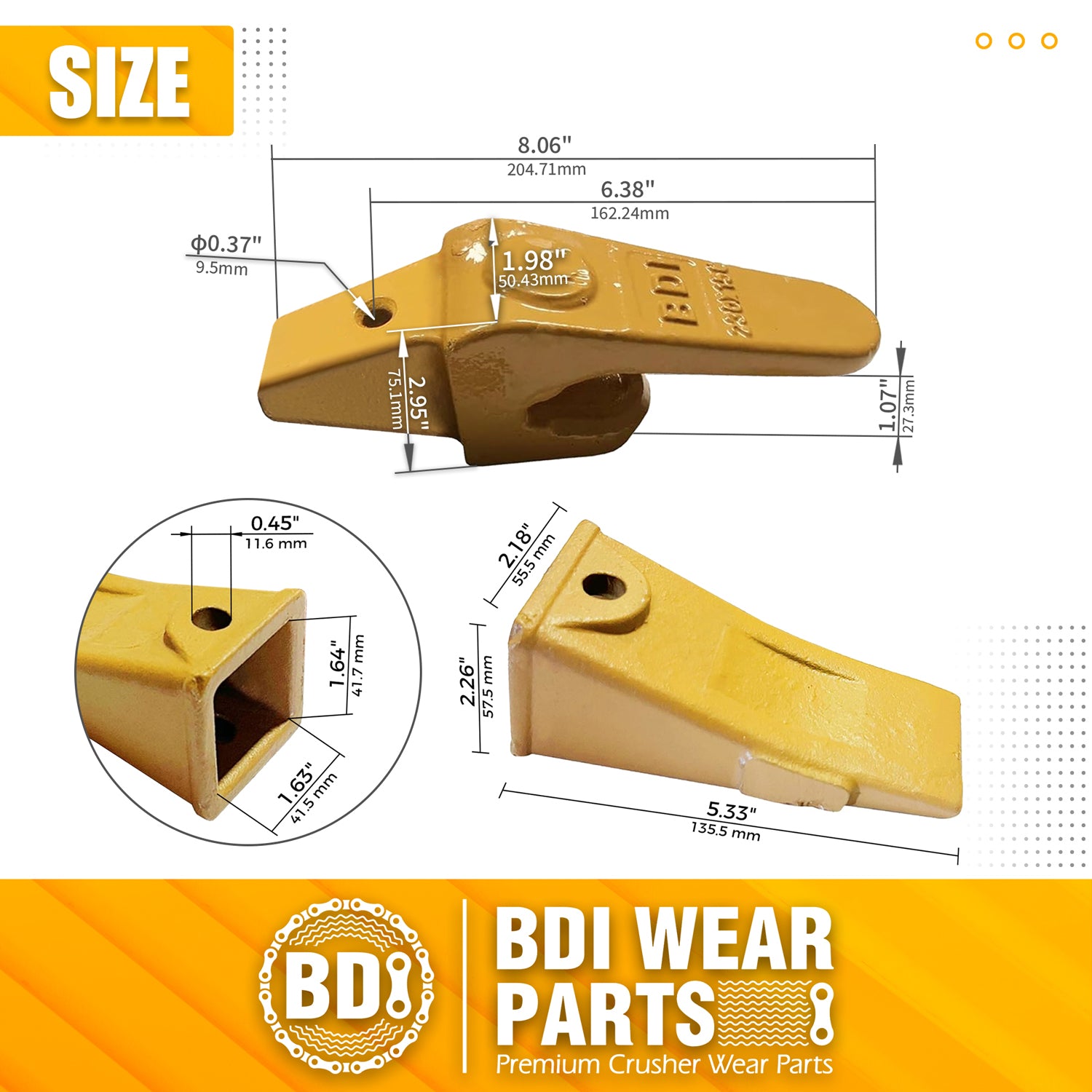 BDI Wear Parts Assembly 230X156 Backhoe Shank / X156L Bucket Teeth / P156 Flex Pin Bobcat Skid Steer Caterpillar Style for Mini Excavator - 1 Set