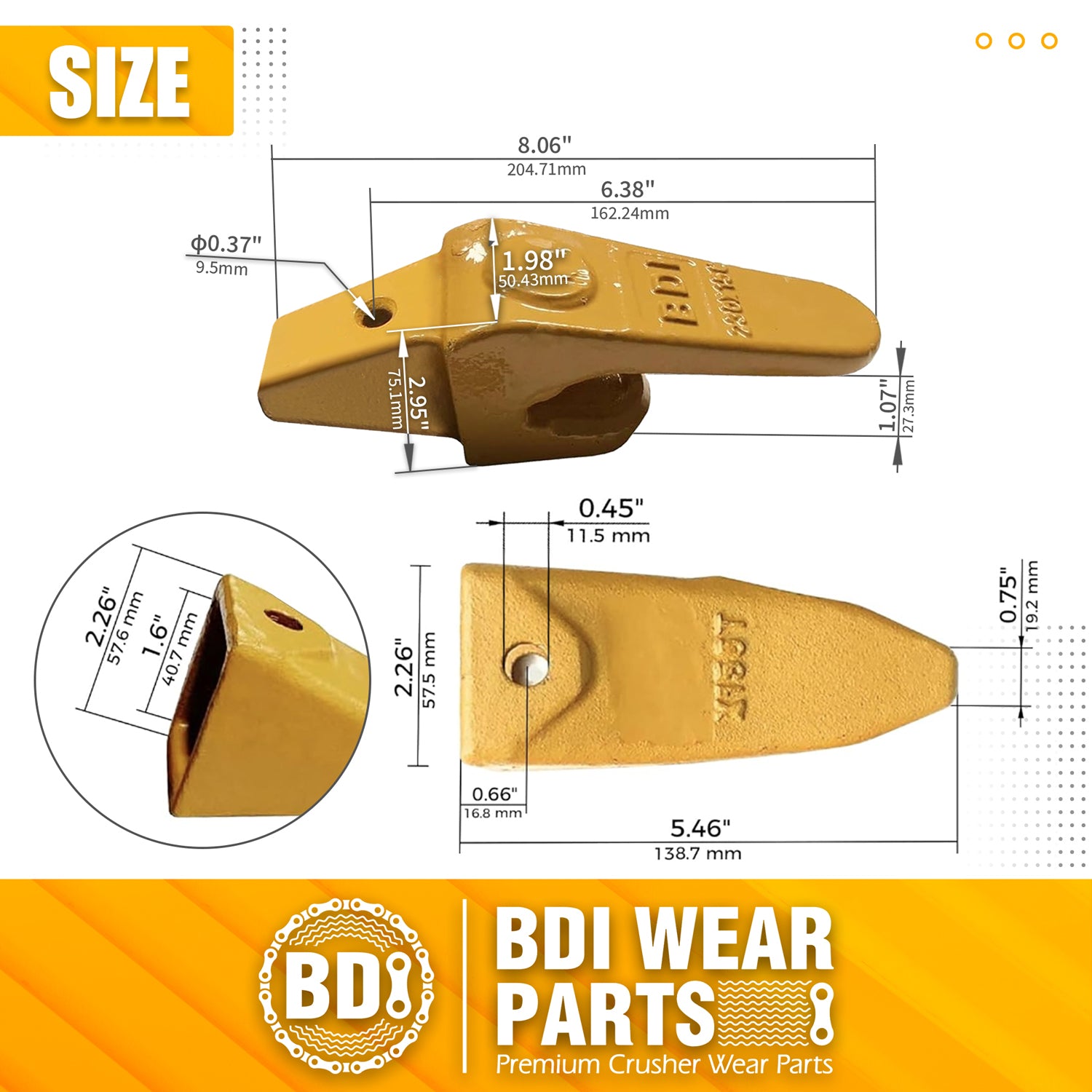 BDI Wear Parts Assembly 230X156 Backhoe Shank / X156T Bucket Teeth / P156 Flex Pin Bobcat Skid Steer Caterpillar Style for Mini Excavator - 5 Set