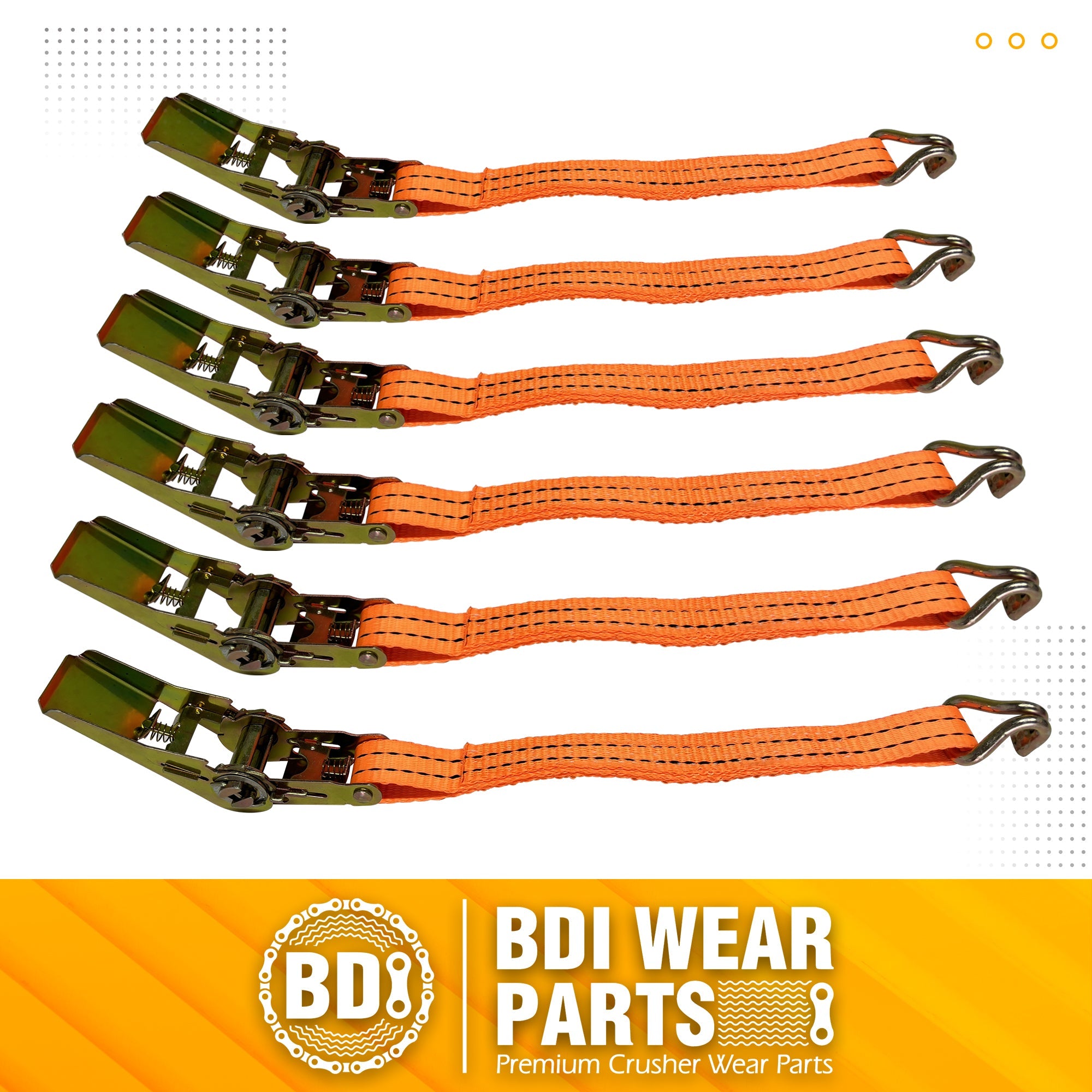 BDI Wear Parts 1" x9.5' Ratchet Straps Tie Down 2000LBS Break Strength, 600 LBS Working Load, Double J Hook Heavy Duty Cargo Strap for Moving Appliances, Hauling, Trailer, Securing Cargo - 6 Pack