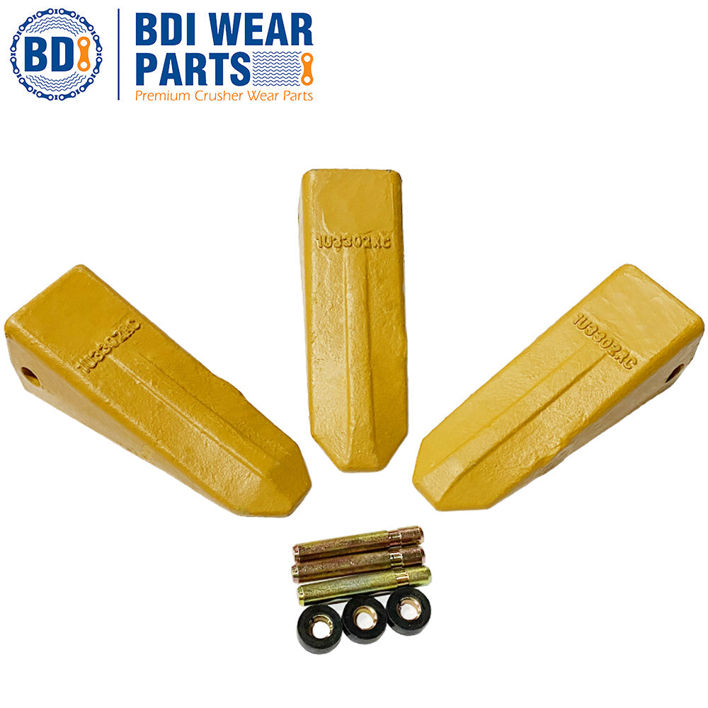 BDI Wear Parts 1U3302RC J300 Style Rock Chisel Bucket Teeth with Pins and Retainers for CAT- 10 Pack