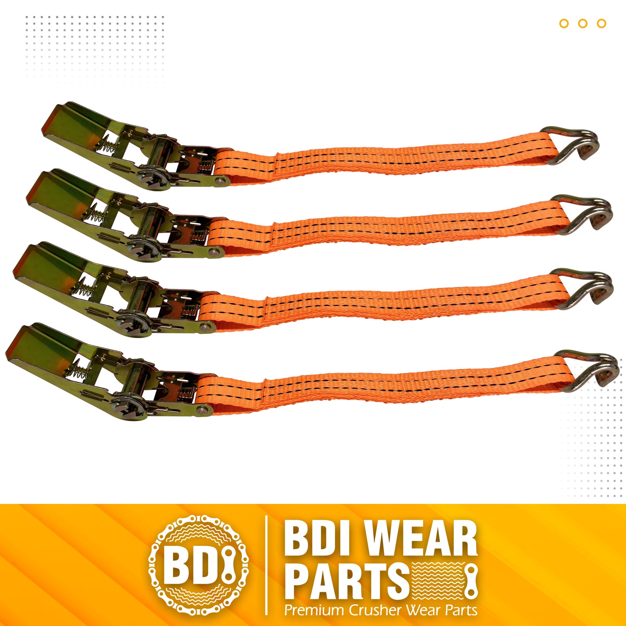 BDI Wear Parts 1" x16' Ratchet Straps Tie Down 2000LBS Break Strength, 600 LBS Working Load, Double J Hook Heavy Duty Cargo Strap for Moving Lawn Equipment, Hauling, Trailer and Motorcycles - 4 Pack