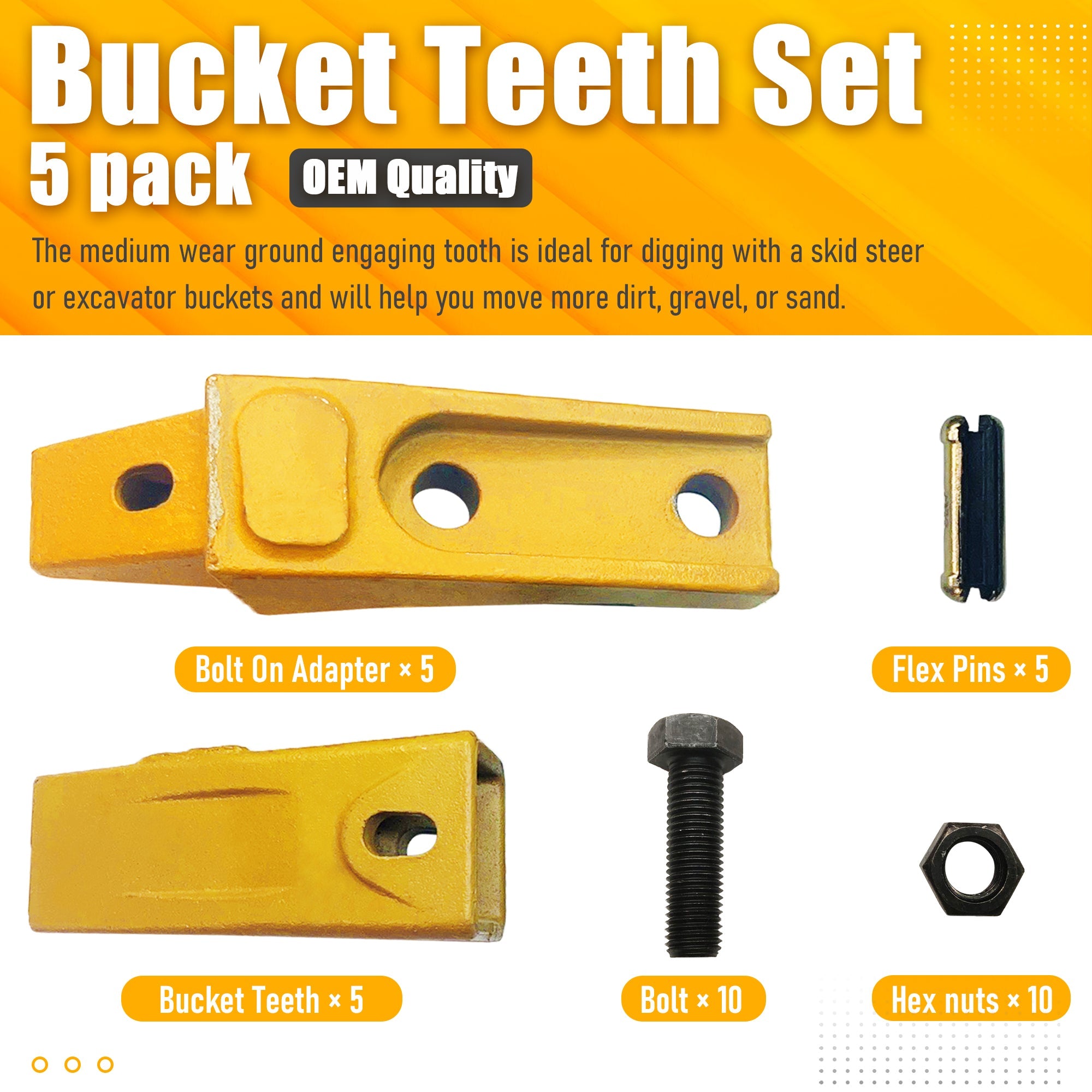 BDI wear Parts 6737322Y Assembly Bobcat Style Bucket Teeth/Adapter/Felx Pin/Bolt and Nut (5)