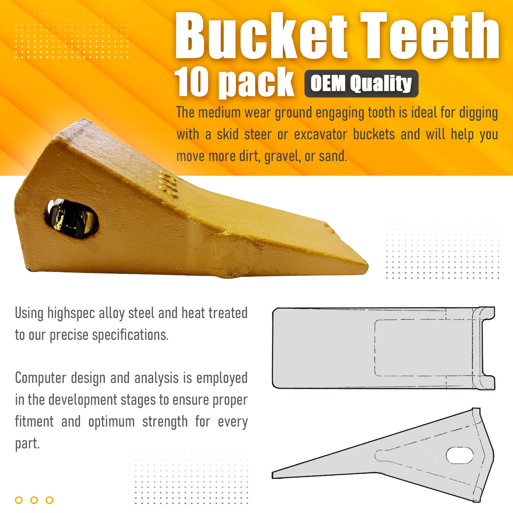 BDI Wear Parts 23 230 Series 230S Bucket Teeth Replacement Teeth for Bobcat Bucket Tooth with 23p Flex Pin for Hensley Excavator - 10 Pack