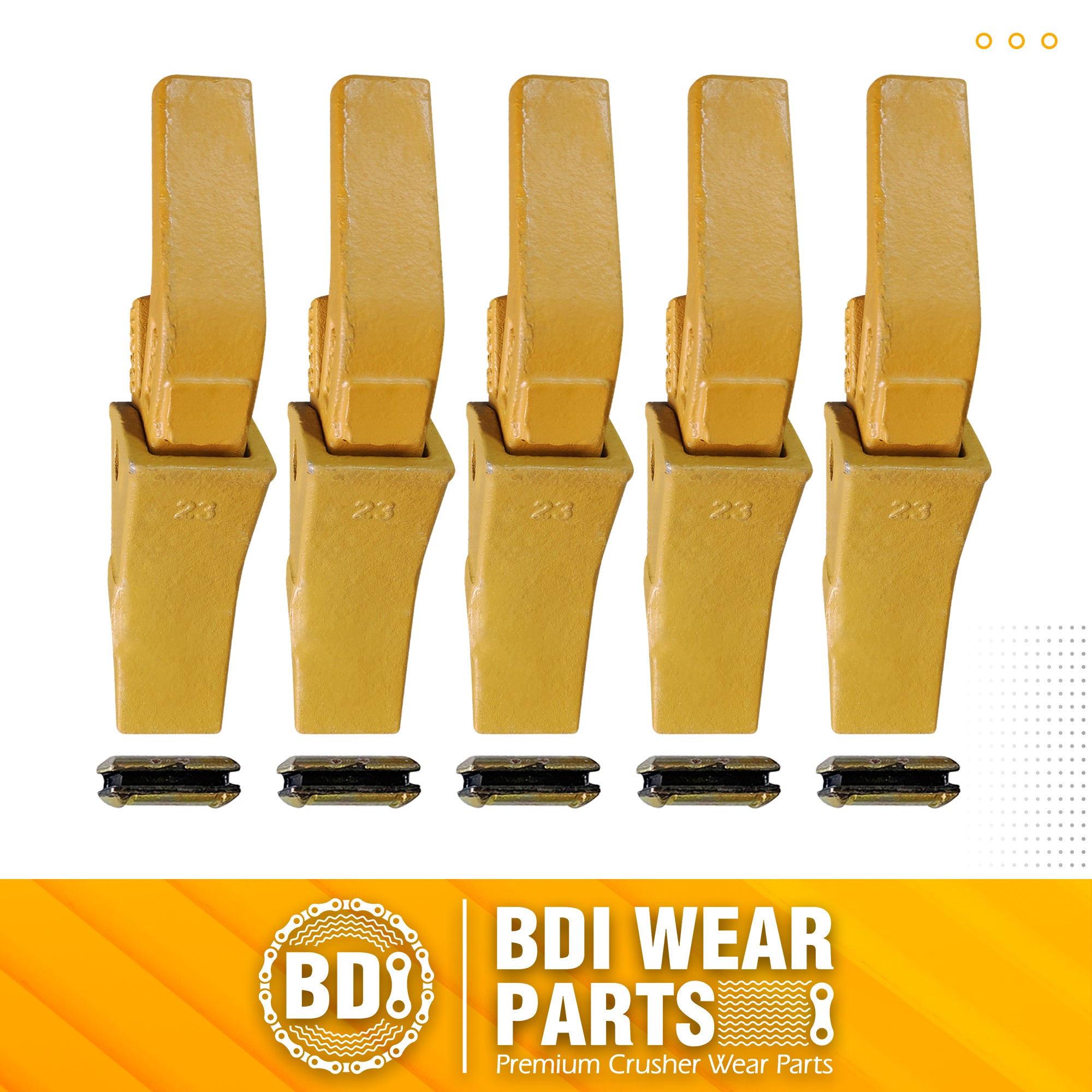 BDI Wear Parts Assembly U43792 Bucket Tooth Adapter +23 230 Bucket Teeth with TF23P Flex Pins Weld on Bucket Teeth for 23 & 230 Series Skid Steer loaders and excavators- 5 PK