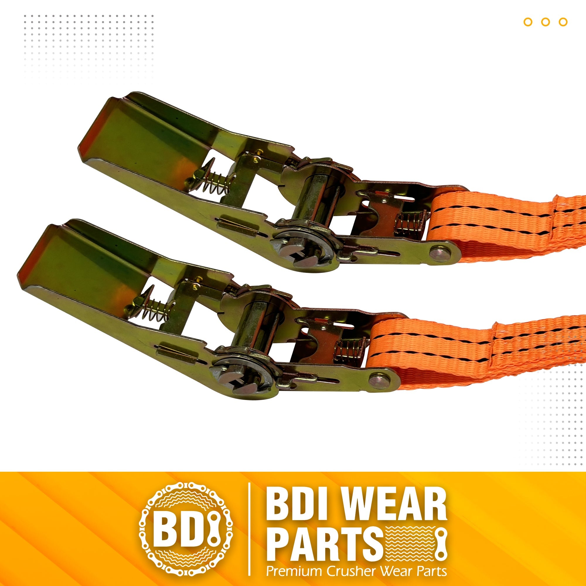 BDI Wear Parts 1" x16' Ratchet Straps Tie Down 3000LBS Break Strength, 800 LBS Working Load, Double J Hook Heavy Duty Cargo Strap for Moving Appliances, Lawn Equipment, Securing Cargo - 2 Pack