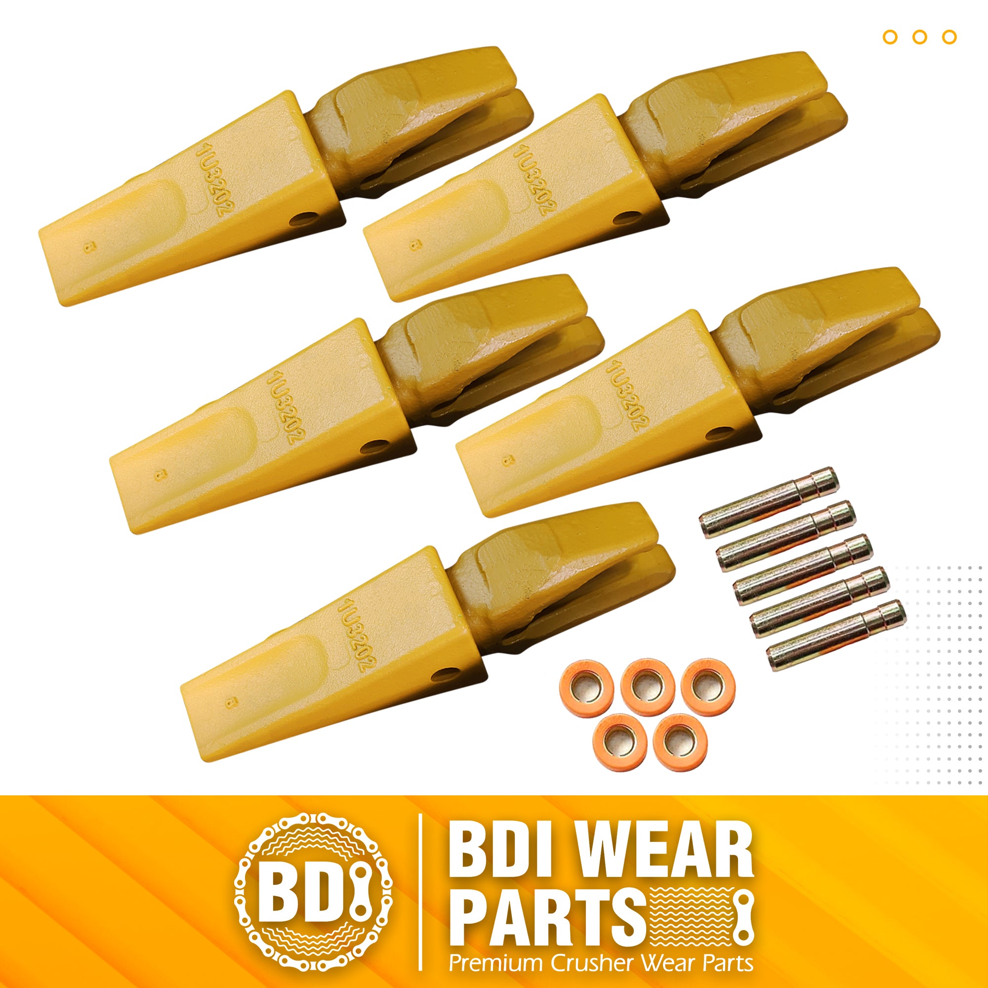 BDI Wear Parts Assembly Adapter 119-3204 Bolt On Shank /1U3202 Excavator Bucket Teeth/Pins 8E6208 Retainers 8E6209, Caterpillar Bucket Tooth J200 Series - 5PK