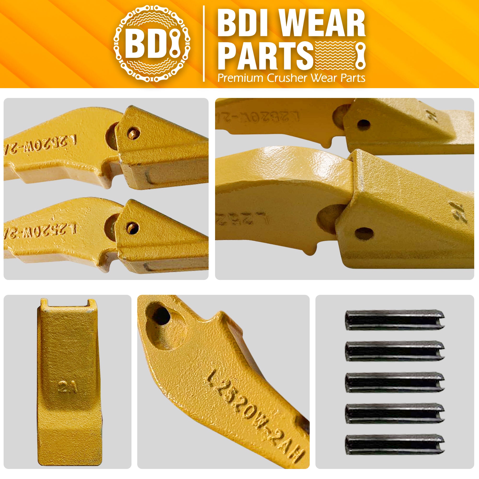 BDI Wear Parts Weld-on Flush Mount 2A Bucket Shanks 2AH Original Fab Bucket Teeth with Pins Backhole Excavator Bucket Digging Teeth Adapter - 7 Set