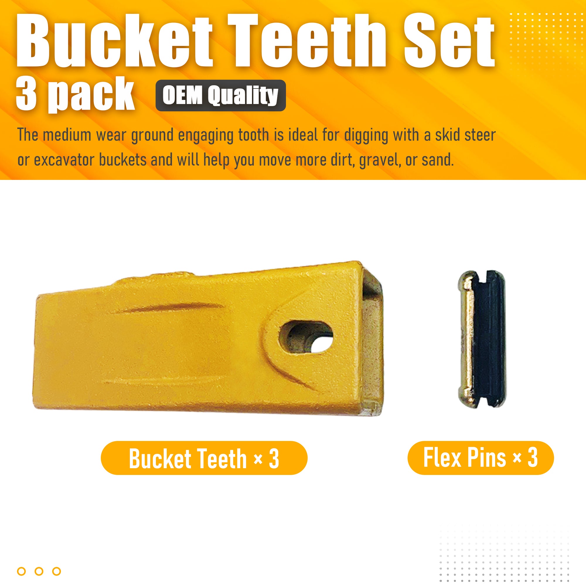 3 Pack 6737325 Bobcat Style Dirt Digging Bucket Teeth/Tooth & 3 Pack 6737326 FlexPins