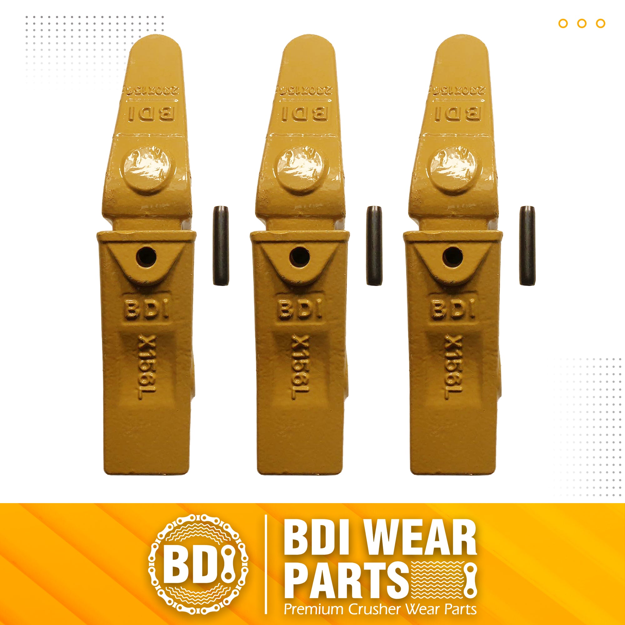 BDI Wear Parts Assembly 230X156 Backhoe Shank / X156L Bucket Teeth / P156 Flex Pin Bobcat Skid Steer Caterpillar Style for Mini Excavator - 3 Set