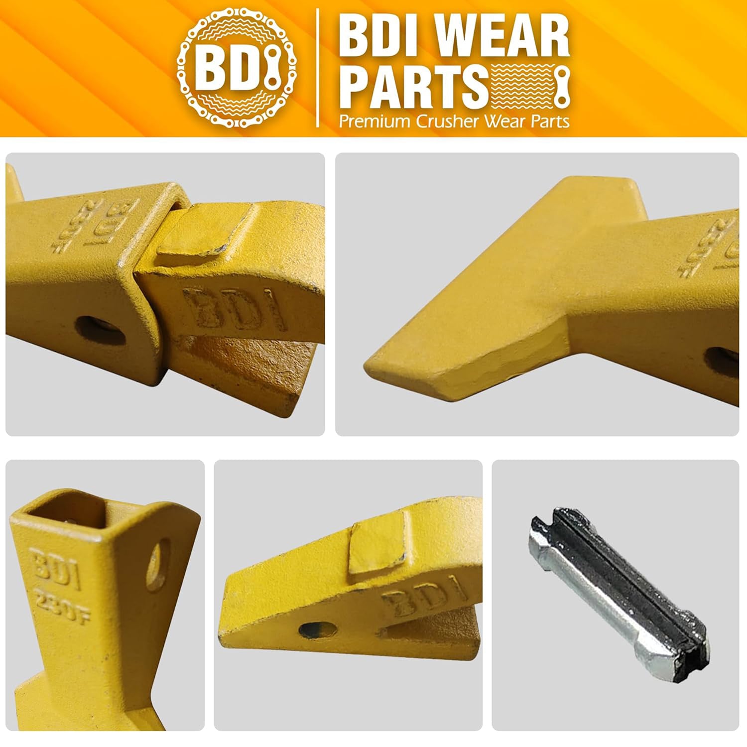 BDI Wear Parts Assembly U43792 Bucket Tooth Adapter +230 Series 230F Bucket Teeth with TF23P Flex Pin/Weld on Bucket Teeth Compatible with Hensley Excavator - 1 Set