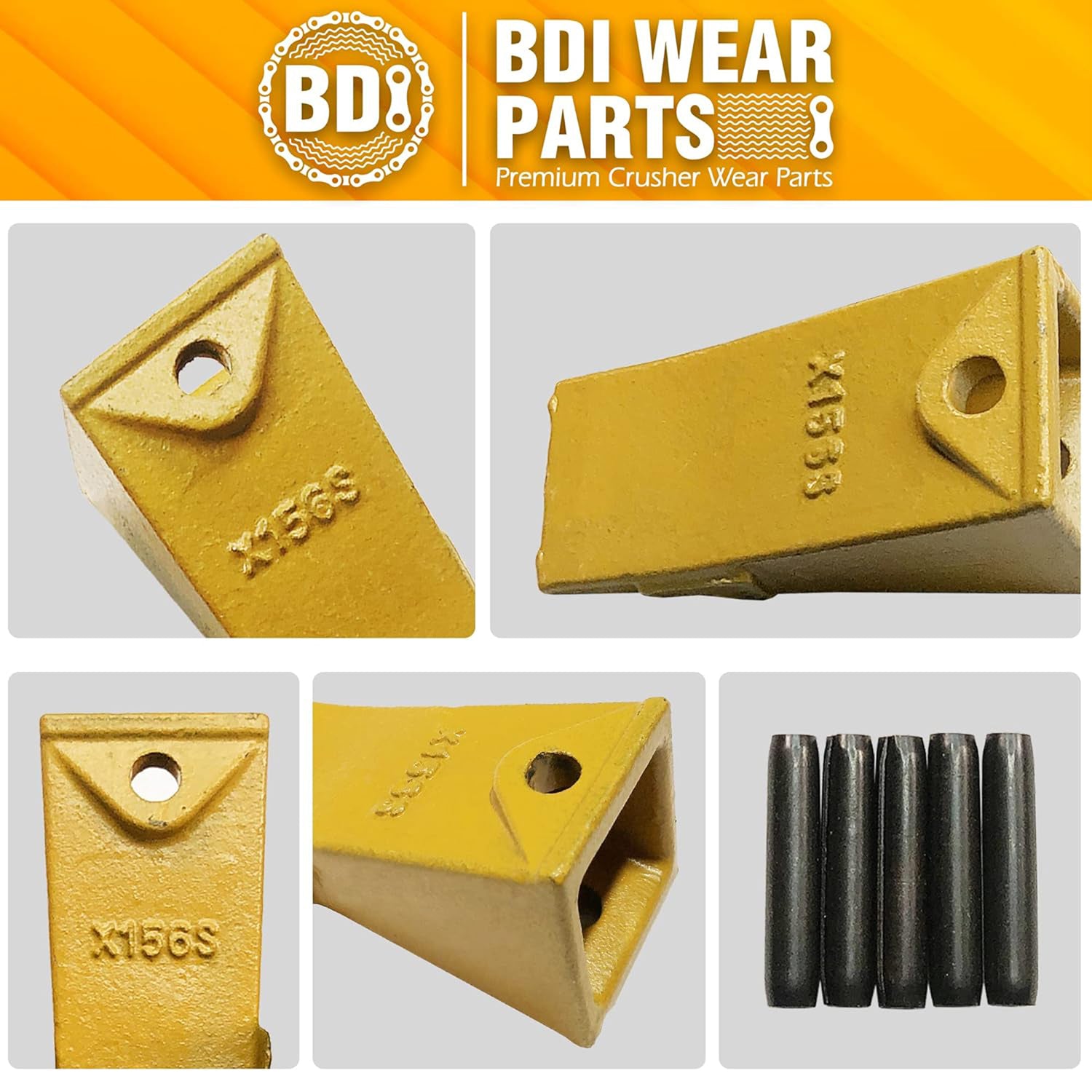 BDI Wear Parts Bucket Teeth for Skid Steering and Small excavators, X156S Bucket Teeth + P156 Roll Pins (9 PACK)