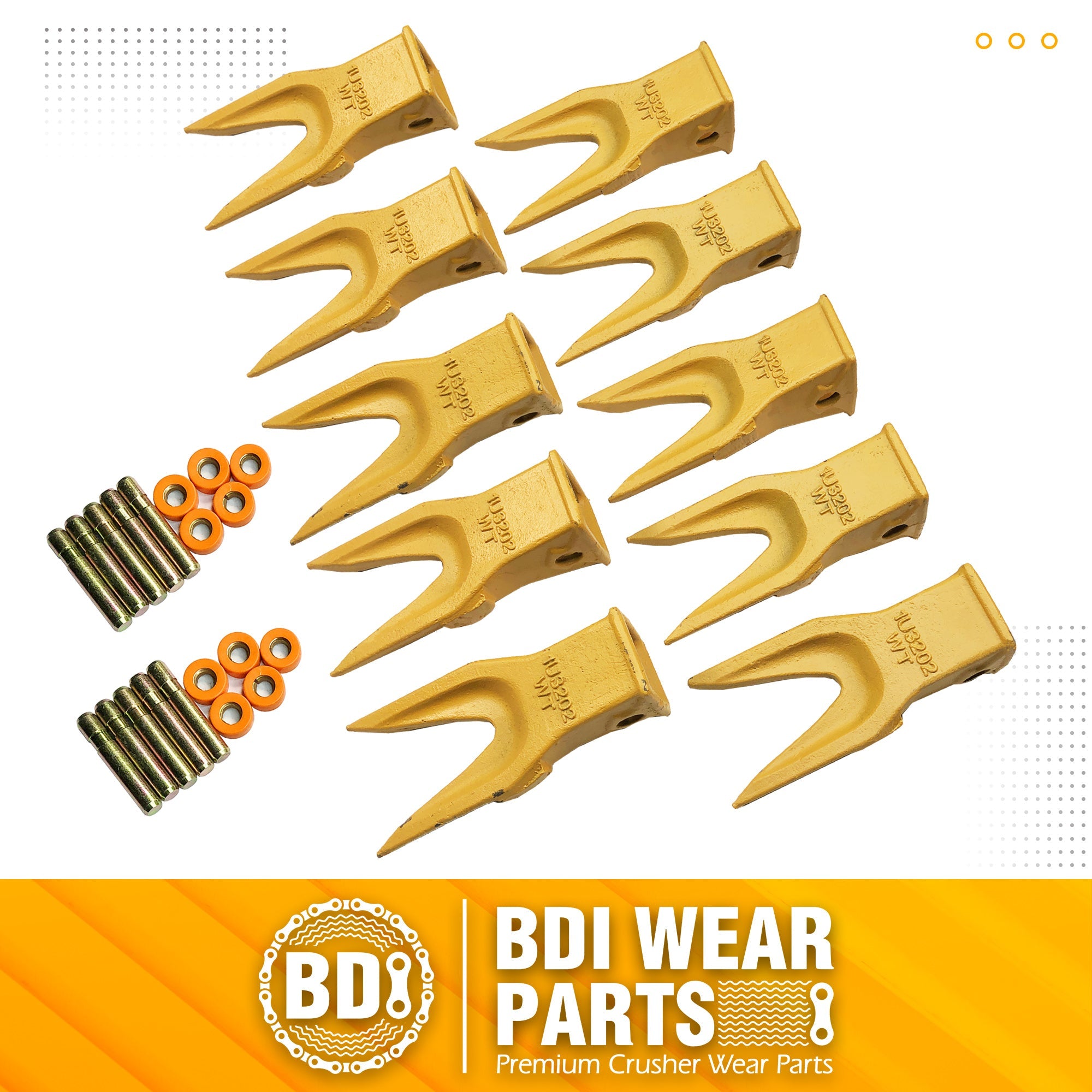 BDI Wear Parts 1U3202WTL Hensley Style Bucket Teeth for Excavator Buckets Caterpillars Tractor Bucket Teeth for Loader Skid Steer (10 Pack)