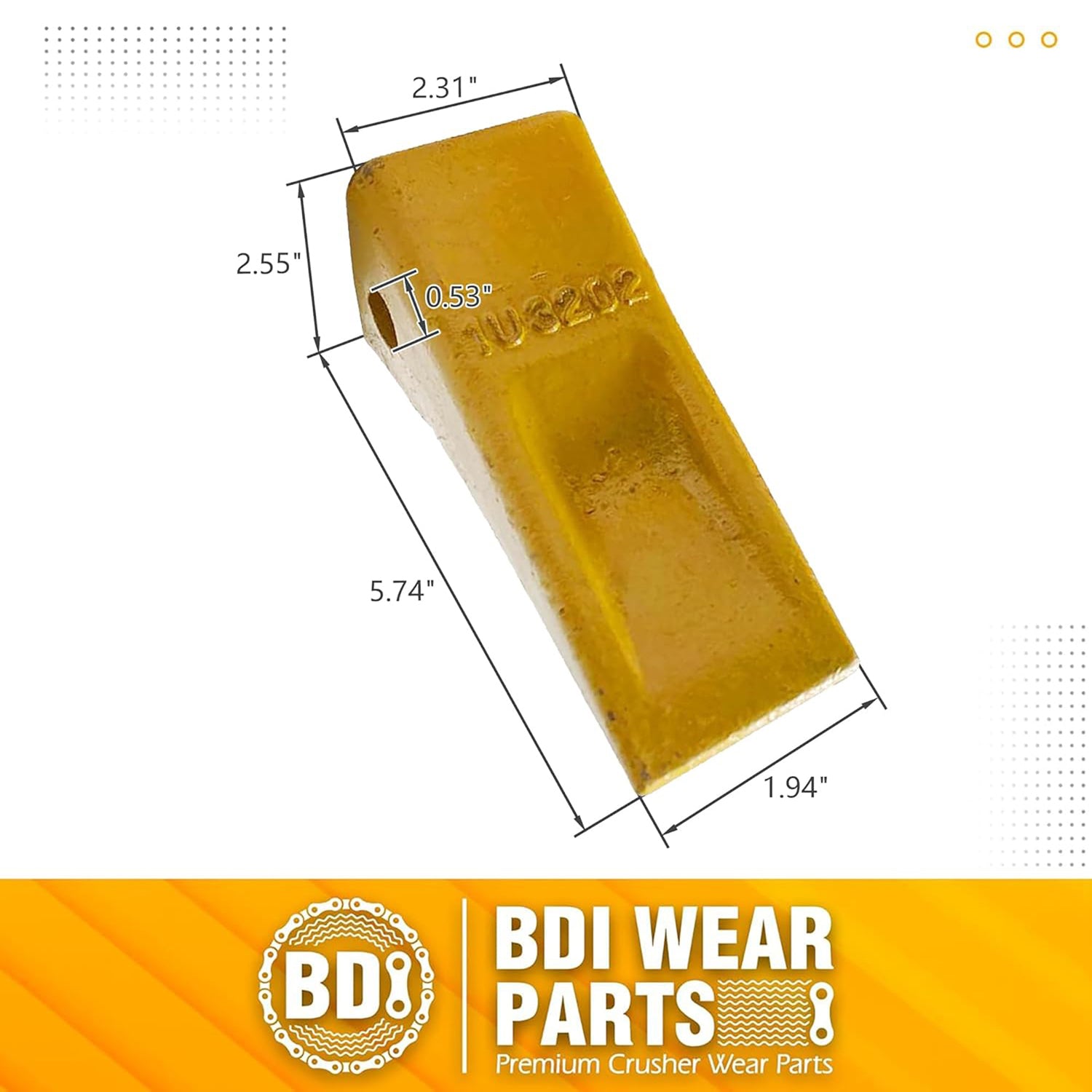 BDI Wear Parts 1U3202 Excavator Bucket Teeth, Caterpillar Bucket Tooth with Pins 8E6208 and Retainers 8E6209 for J200 Series - 9 Set