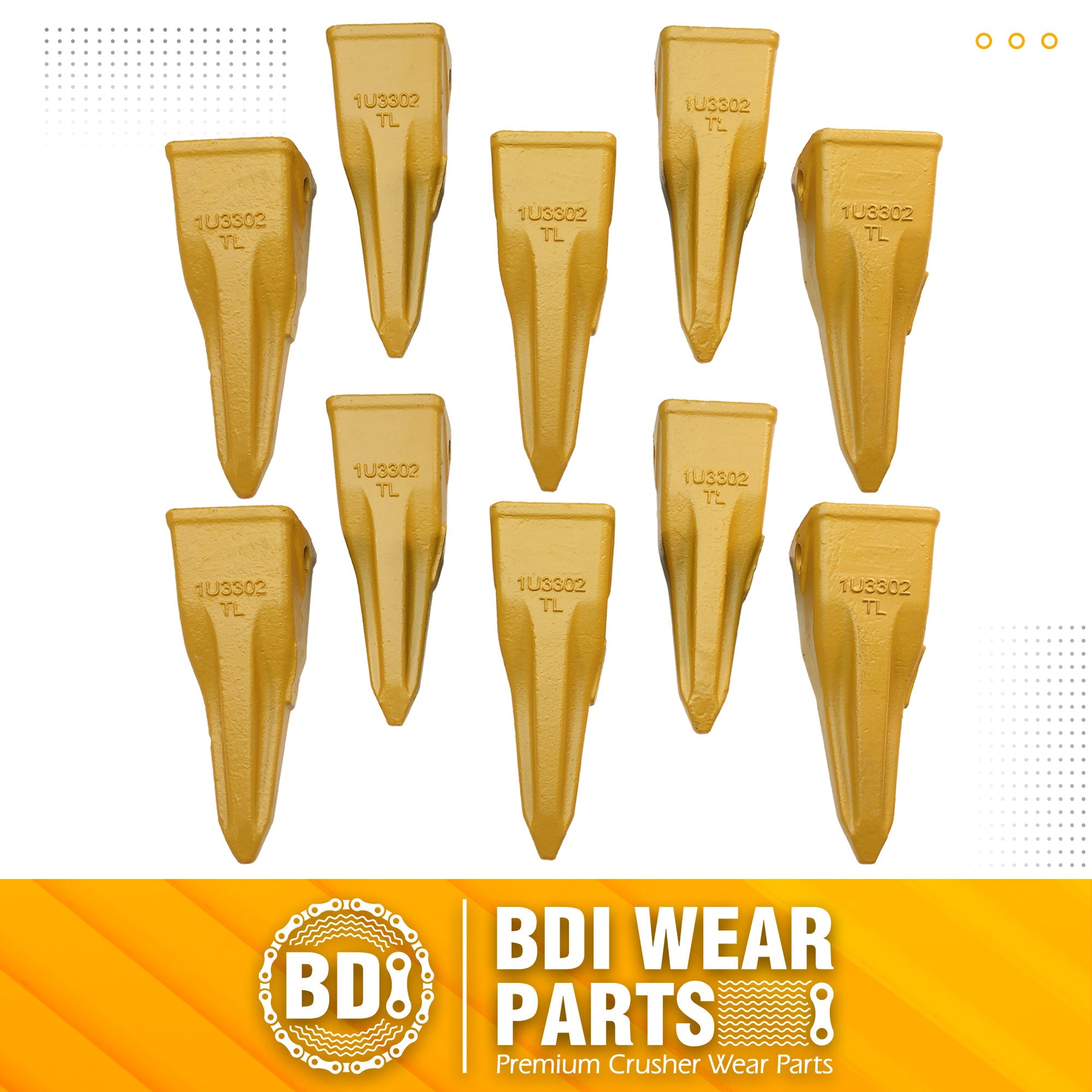 BDI Wear Parts Tiger 1U3302TL Extremly Long Cat Bucket Teeth Caterpillars J300 Bucket Rock Tooth for Excavator Buckets - 10 Pack