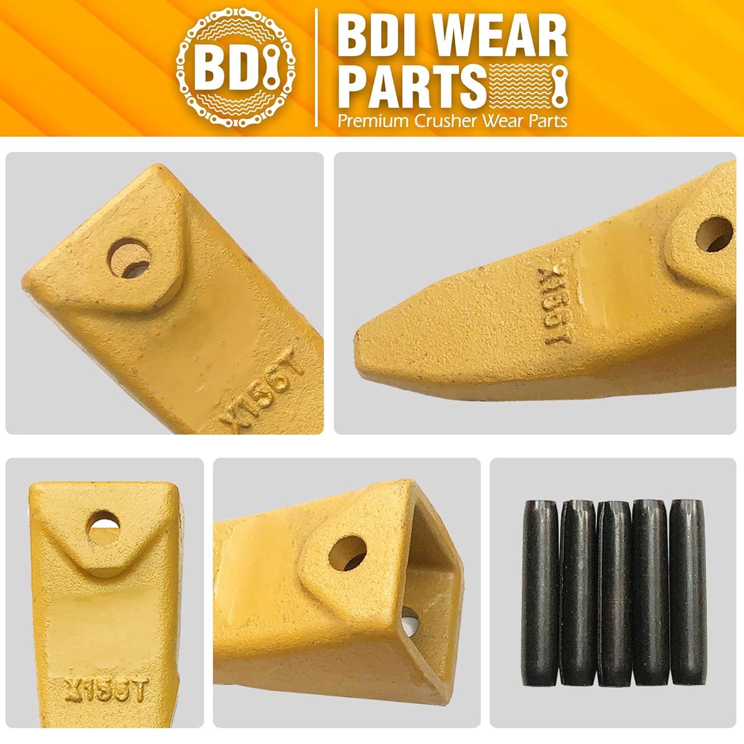 BDI Wear Parts X156T Tiger Hensley Style Bucket Teeth with P156 Roll Pins - 10 Pack