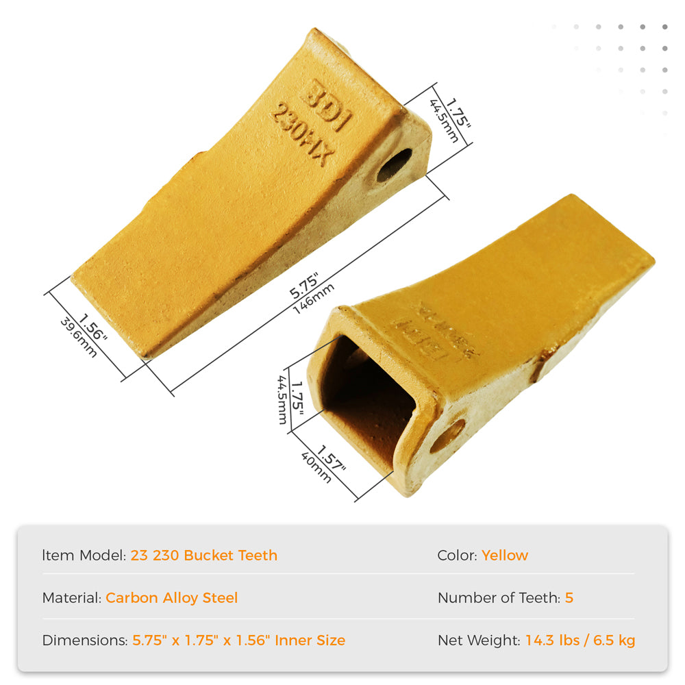 5 Pack 23 230HX Bucket Teeth Dirt Teeth JD Bucket Digging Teeth/Bucket Tooth& 5 TF23P Flex Pins