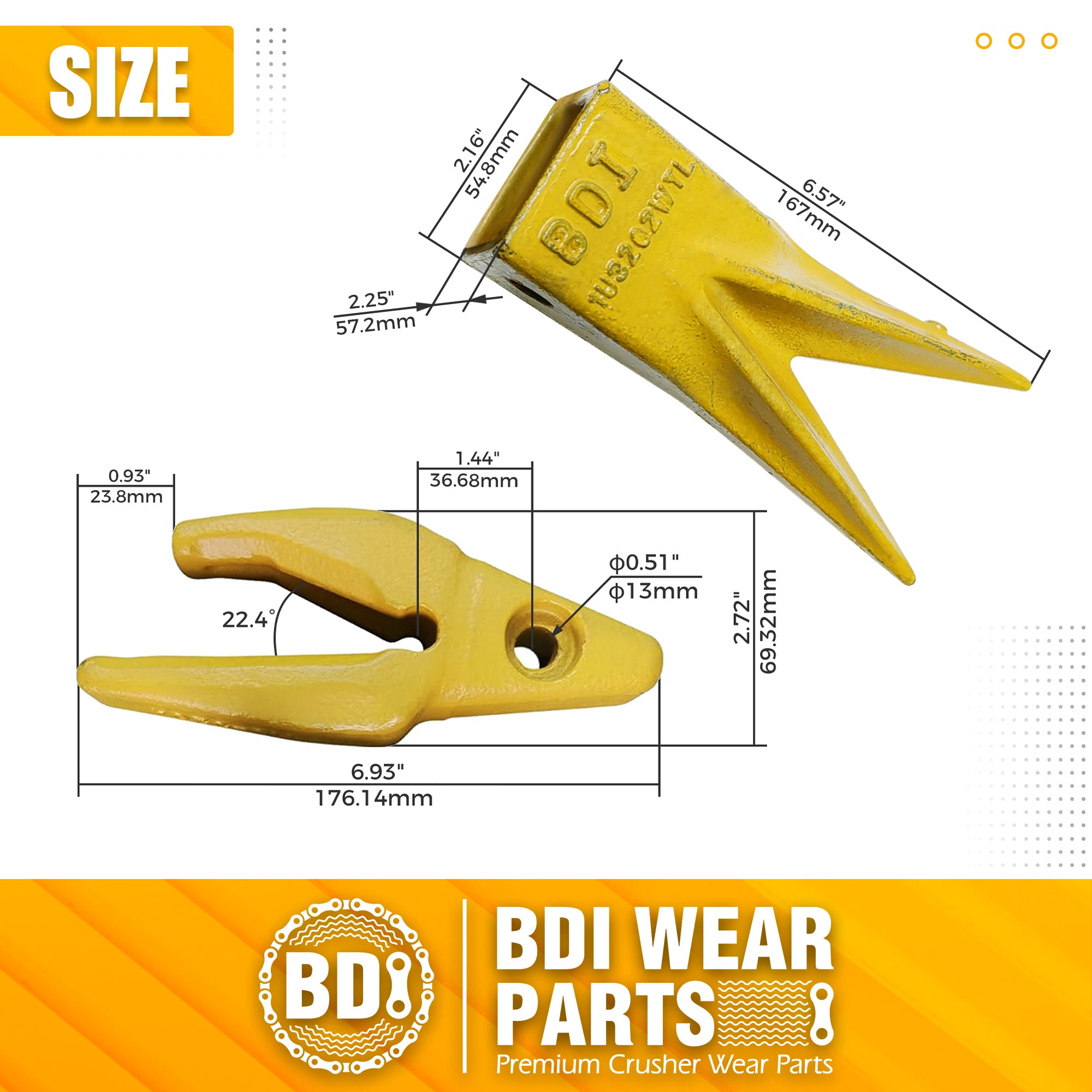 BDI Wear Parts Assembly Adapter 119-3204 Bolt On Shank / 1U3202WTL Excavator Bucket Teeth/Pin 8E6208 Retainer 8E6209, Caterpillar Bucket Tooth J200 Series - 7 Set