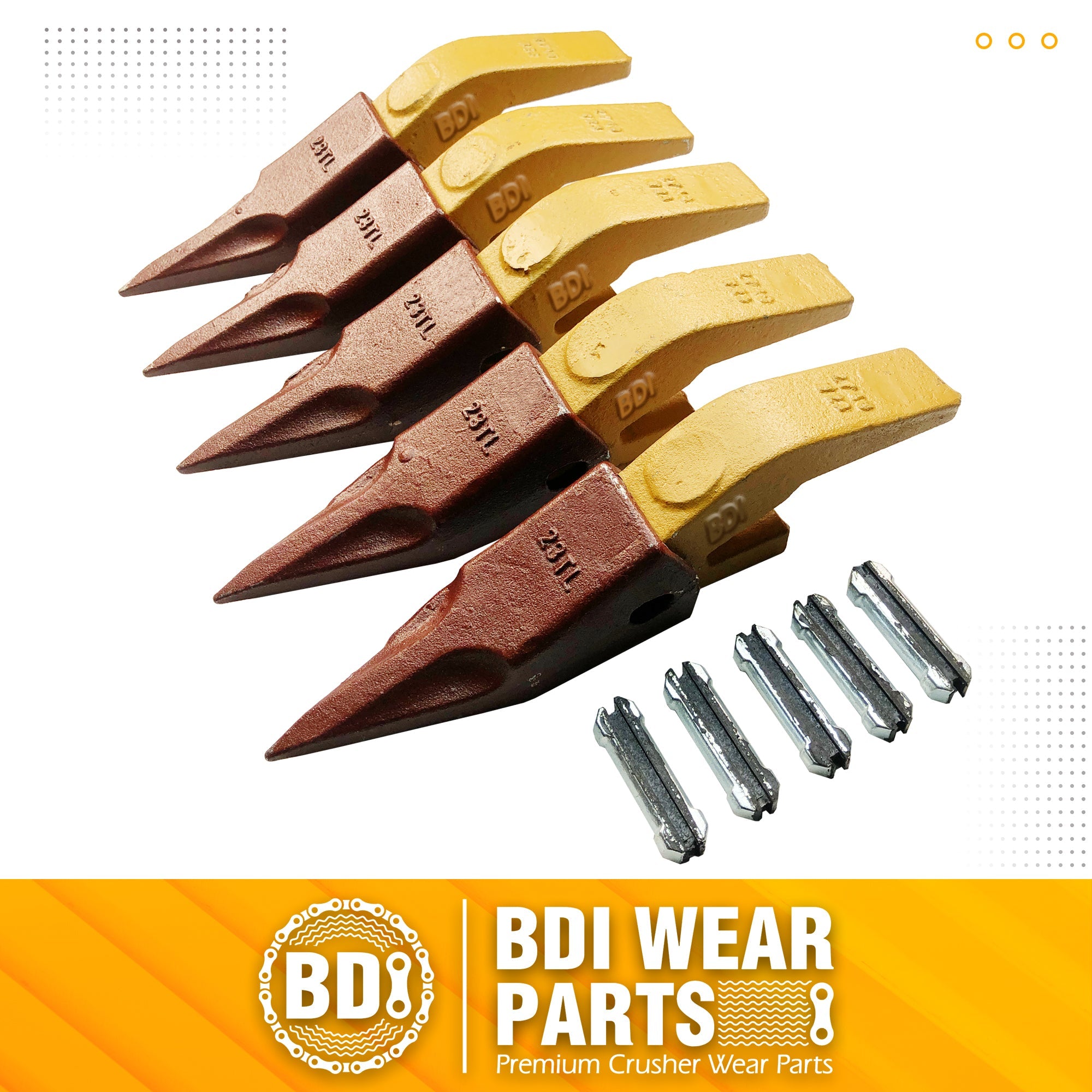 BDI Wear Parts 2740W23 Bucket Tooth Seat Adapter +23TL Bucket Teeth and TF23P Flex Pins Combination - 5 PK