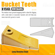 BDI Wear Parts Company Yellow X156L Long Bucket Teeth + P156 Long Pins for Hensley Style for Skid Steer and Mini Excavators - 4 Pack