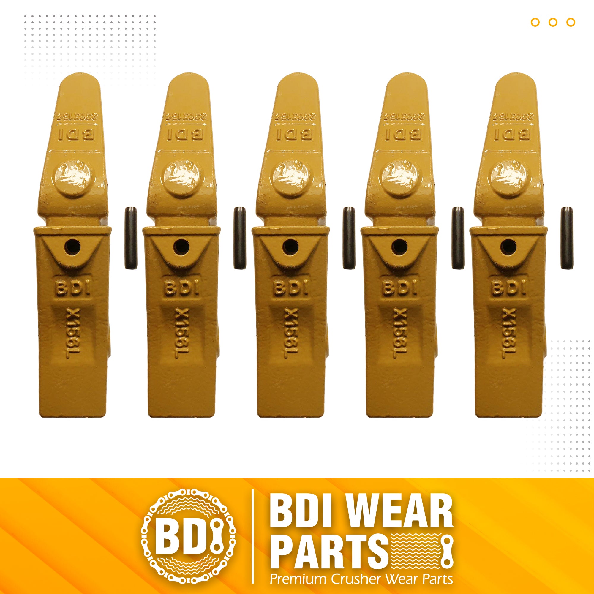 BDI Wear Parts Assembly 230X156 Backhoe Shank / X156L Bucket Teeth / P156 Flex Pin Bobcat Skid Steer Caterpillar Style for Mini Excavator - 5 Set