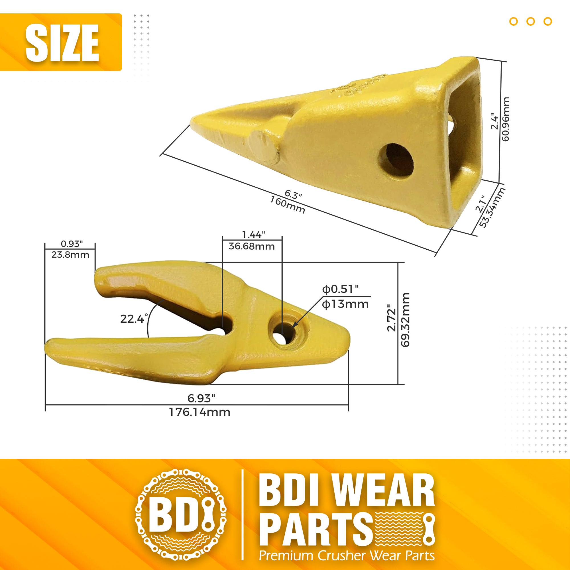 BDI Wear Parts Assembly Adapter 119-3204 Bolt On Shank / 1U3202TL Excavator Bucket Teeth/Pin 8E6208 Retainer 8E6209, Caterpillar Bucket Tooth J200 Series - 6 Set