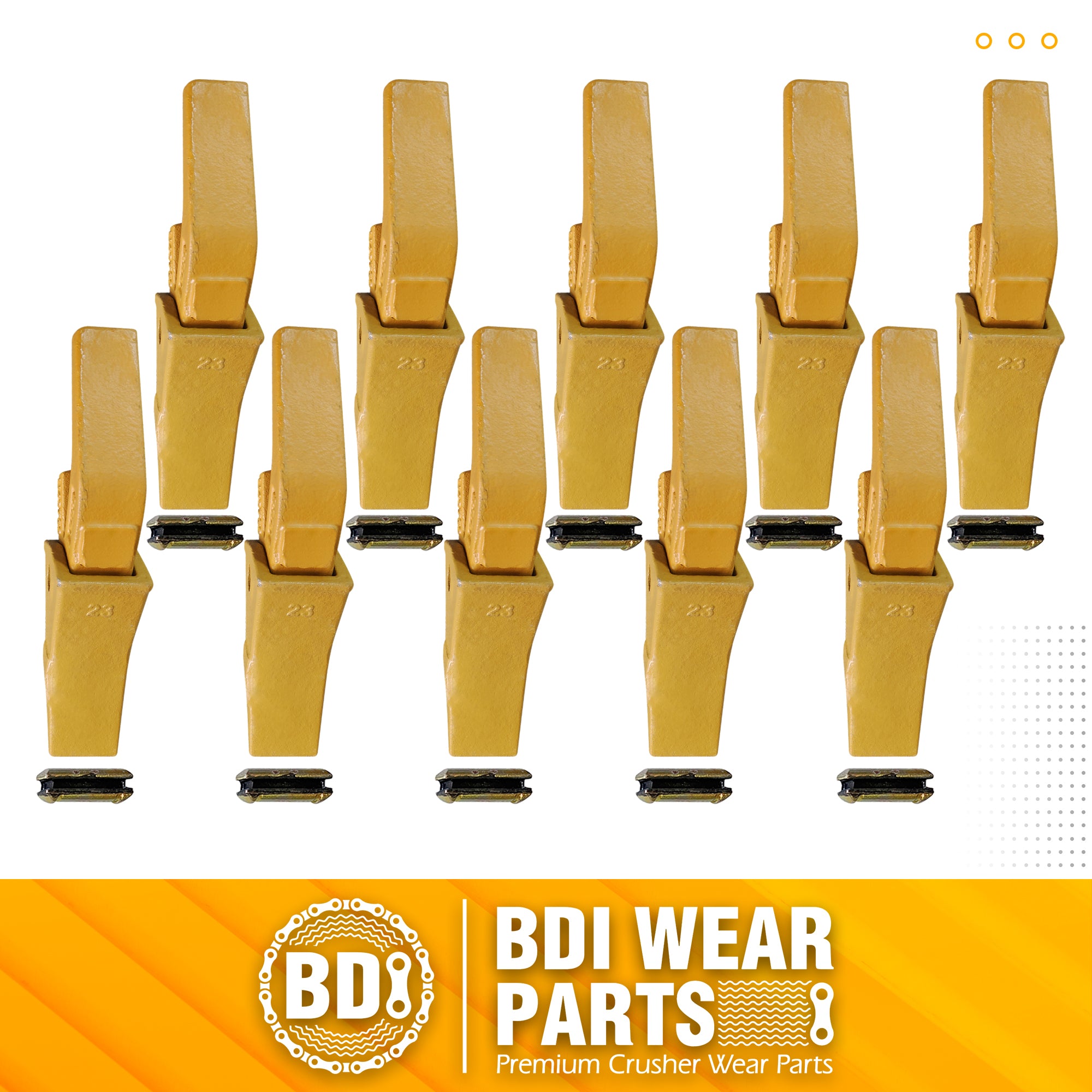 BDI Wear Parts Assembly U43792 Bucket Tooth Adapter +23 230 Bucket Teeth with TF23P Flex Pins Weld on Bucket Teeth for 23 & 230 Series Skid Steer loaders and excavators- 10 PK