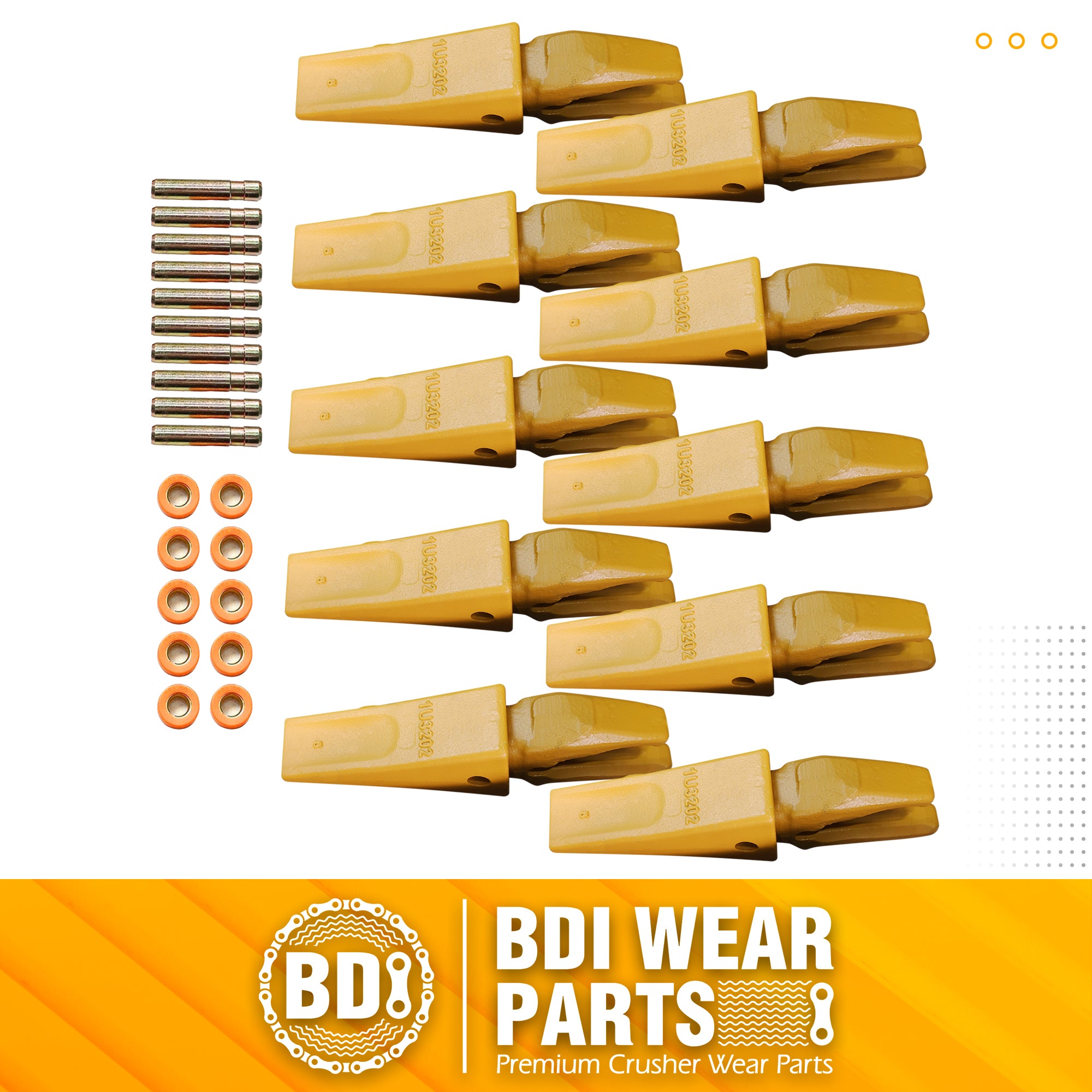 BDI Wear Parts Assembly Adapter 119-3204 Bolt On Shank /1U3202 Excavator Bucket Teeth/Pins 8E6208 Retainers 8E6209, Caterpillar Bucket Tooth J200 Series - 10PK