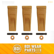 6Y3222 Caterpillar Bucket Teeth with Pins and Retainer Clips, CAT Style 6Y-3222 Long Tip J225 Replacement Dirt Tooth for Excavator - 3PK