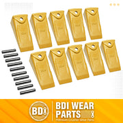 BDI Wear Parts 10 Pack X156 Dirt Bucket Teeth Hensley Style with 10 P156 Roll Pins for Skid Steer and Mini Excavators Fits 156 Series