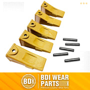 BDI Wear Parts Company Yellow X156L Long Bucket Teeth + P156 Long Pins (5 Pack) for Hensley Style for Skid Steer and Mini Excavators