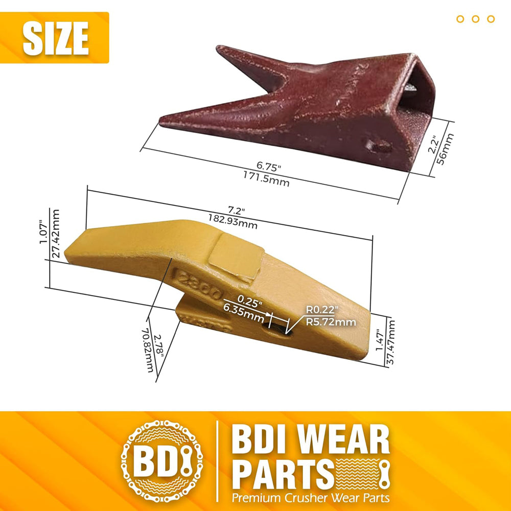 BDI Wear Parts Assembly U43792 Bucket Tooth Adapter +23 23WTL Bucket Teeth with TF23P Flex Pins/Weld on Bucket Teeth Compatible with Hensley Excavator - 3 Set